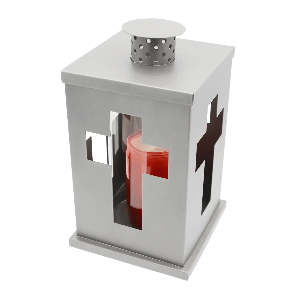 Grablaterne mit Kreuzmotiv aus Metall 13 x 21 cm silber