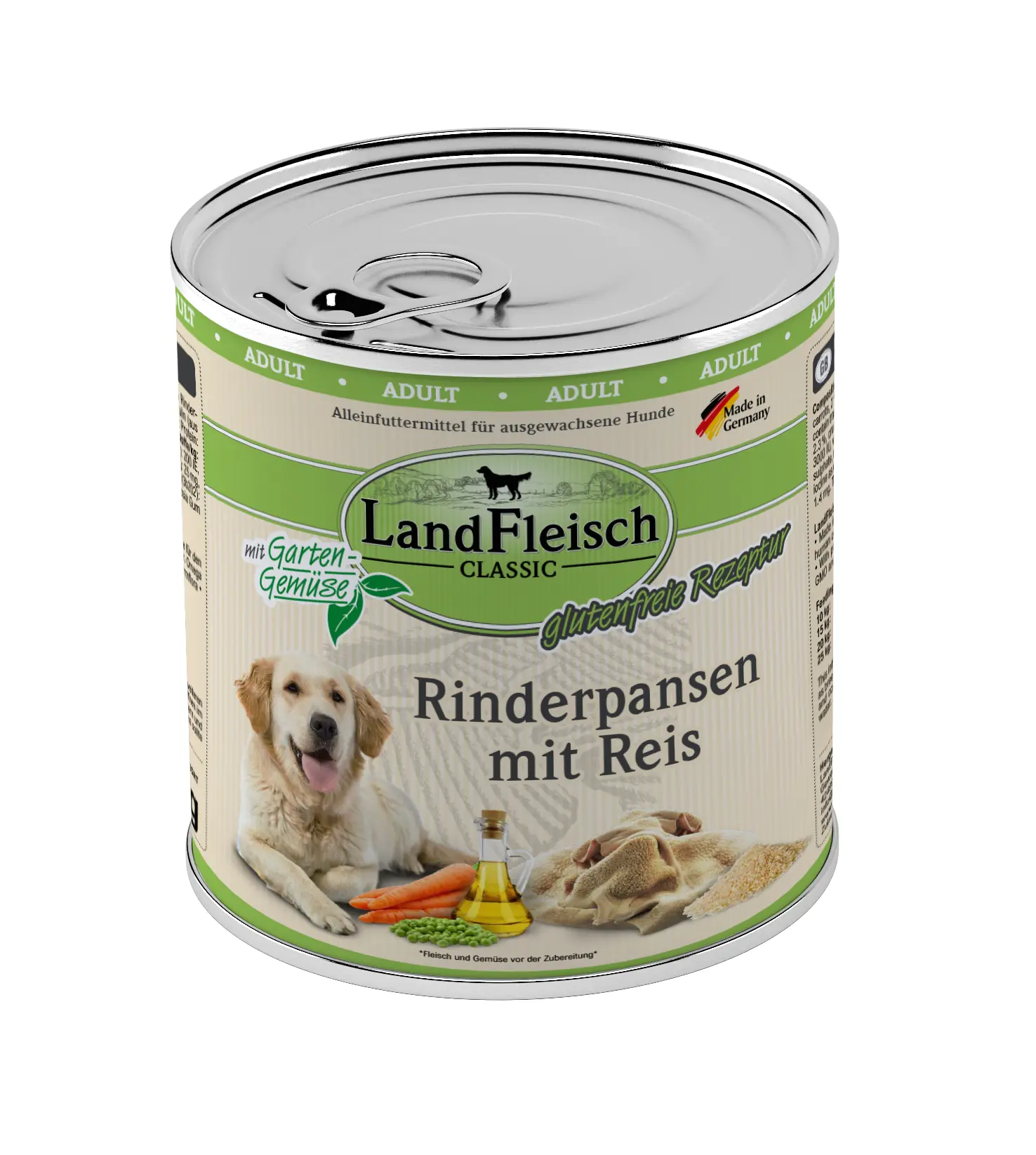Landfleisch Classic Hundenassfutter Adult glutenfrei 800 g Rinderpansen mit Reis Landfleisch Classic Hundenassfutter Adult glutenfrei 800 g Rinderpansen mit Reis