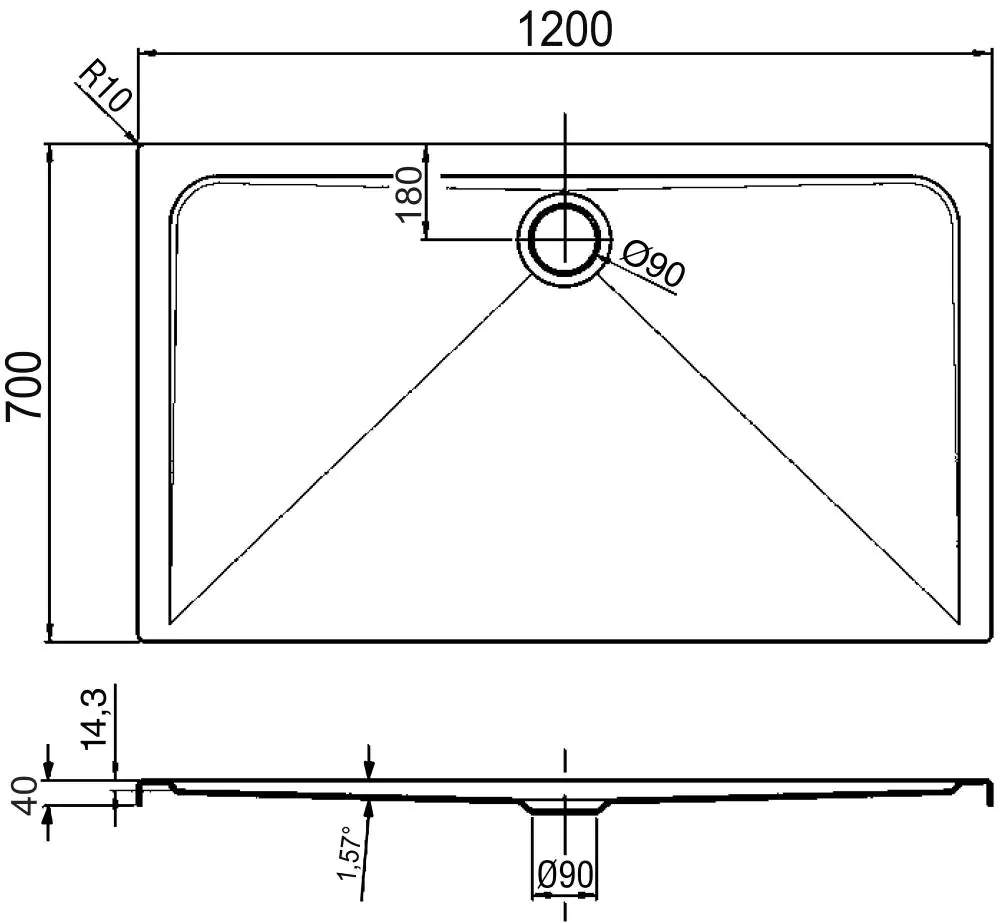Ottofond Duschwanne Maui R 120 x 70 x 2,5 cm, weiß