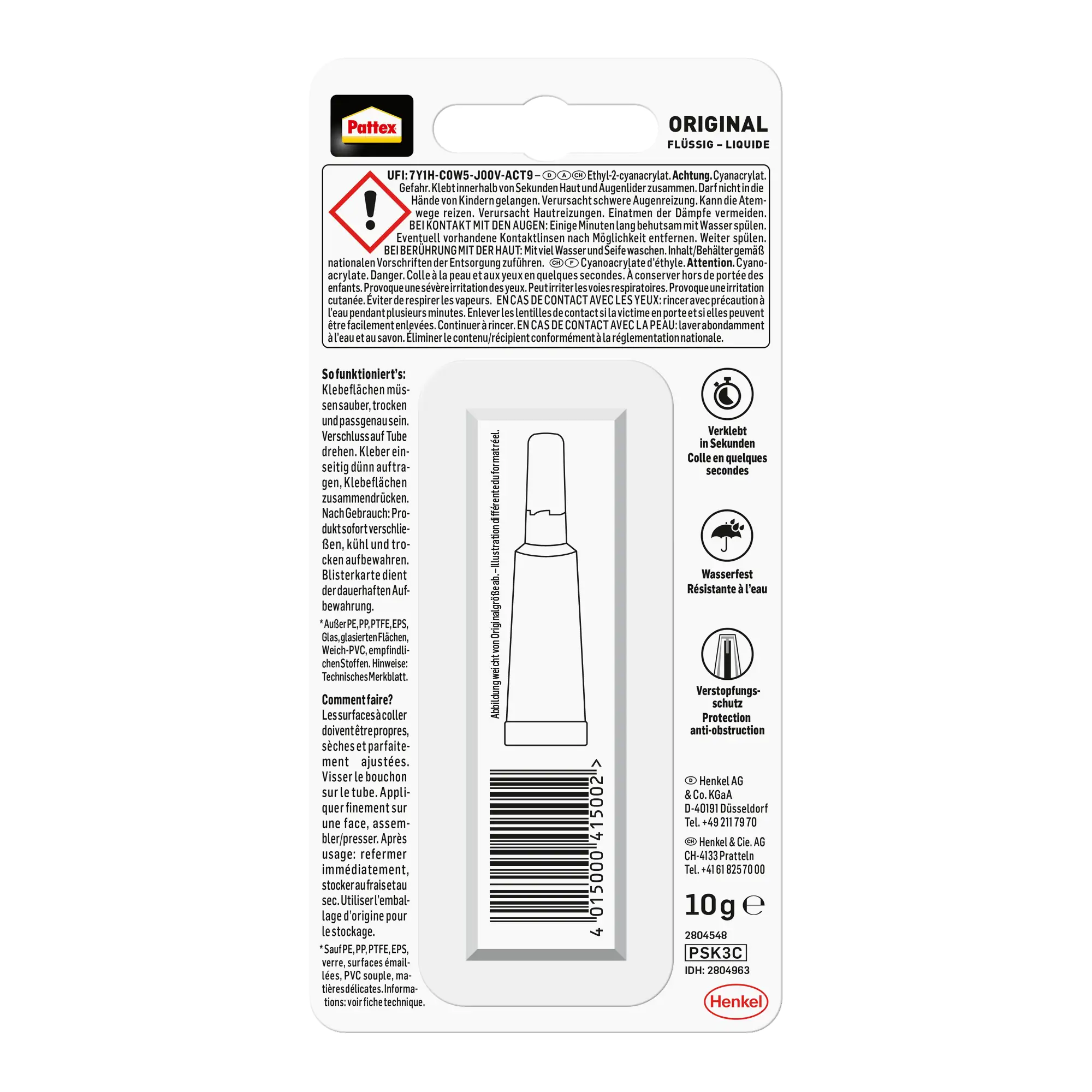 Pattex Sekundenkleber Flüssig 10 g Tube, trocknet transparent Pattex Sekundenkleber Flüssig 10 g Tube, trocknet transparent