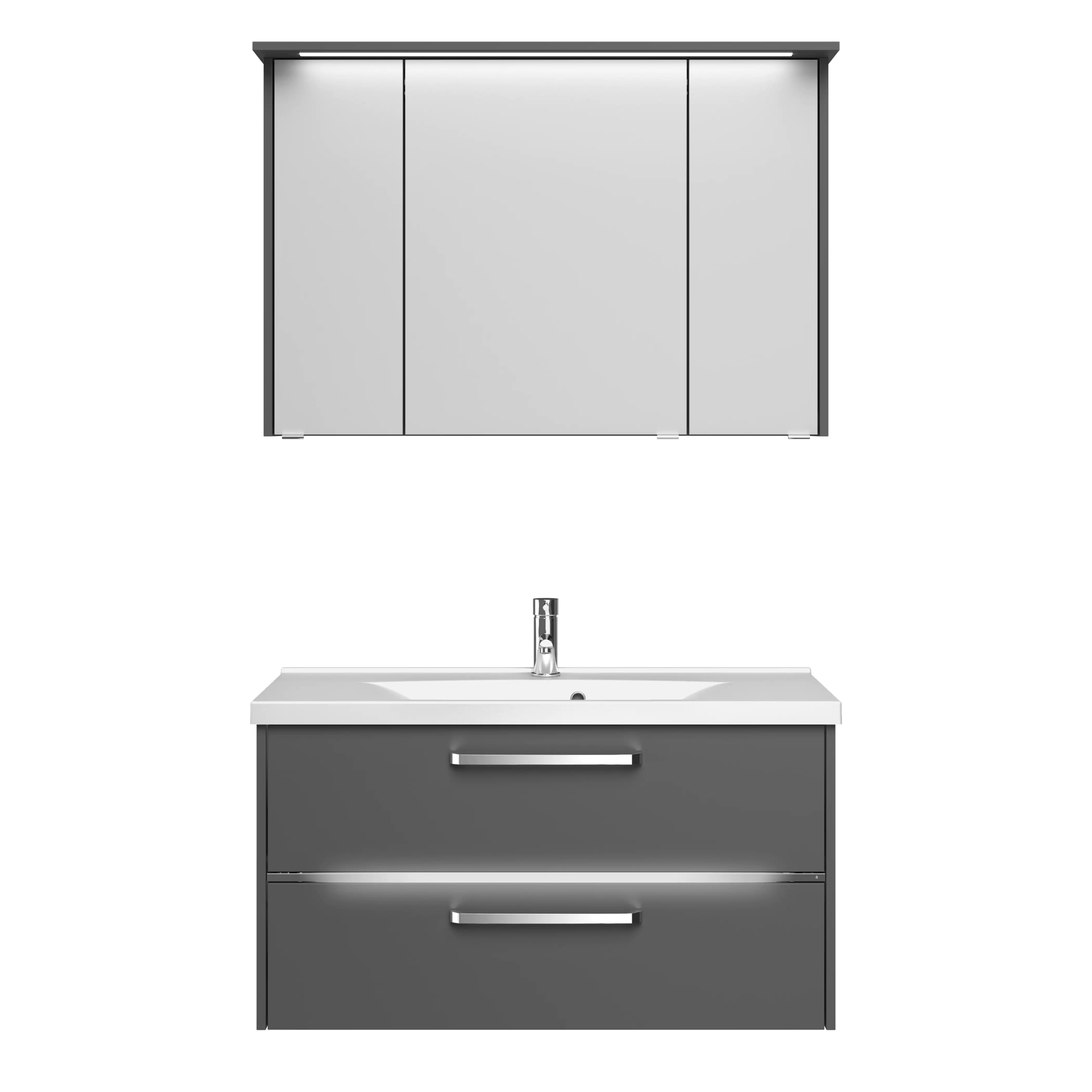 Primaster Badmöbel-Set Berlin grau 105 cm Twin LED, Mineralmarmor-Wachtisch
