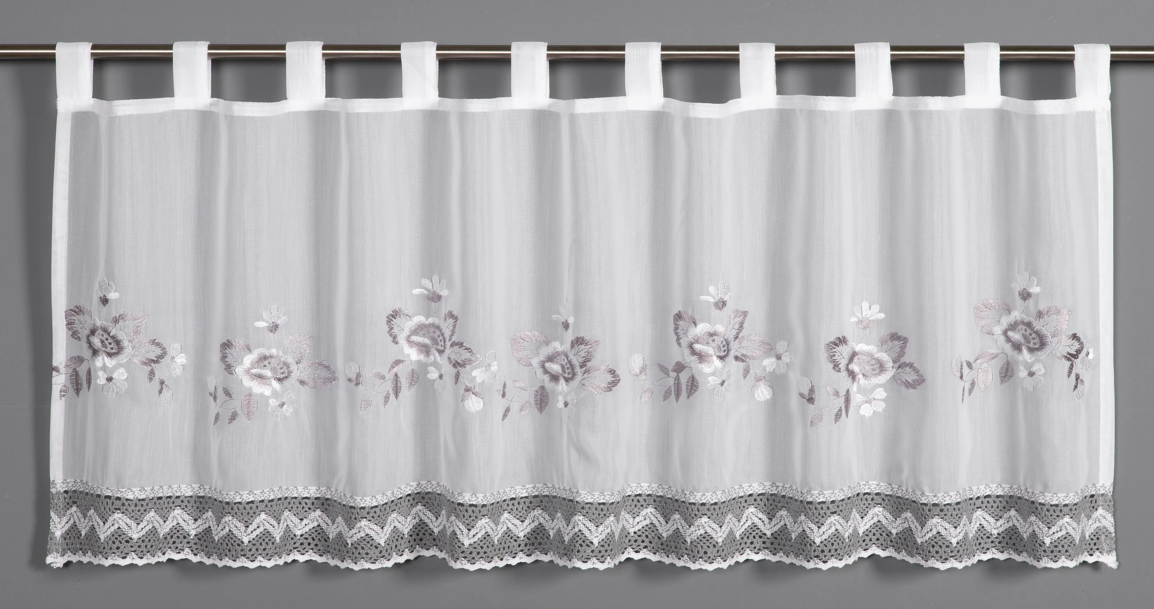 Sehlbach Panneau Blumen Häkelsaum 135 x 45 cm silbergrau