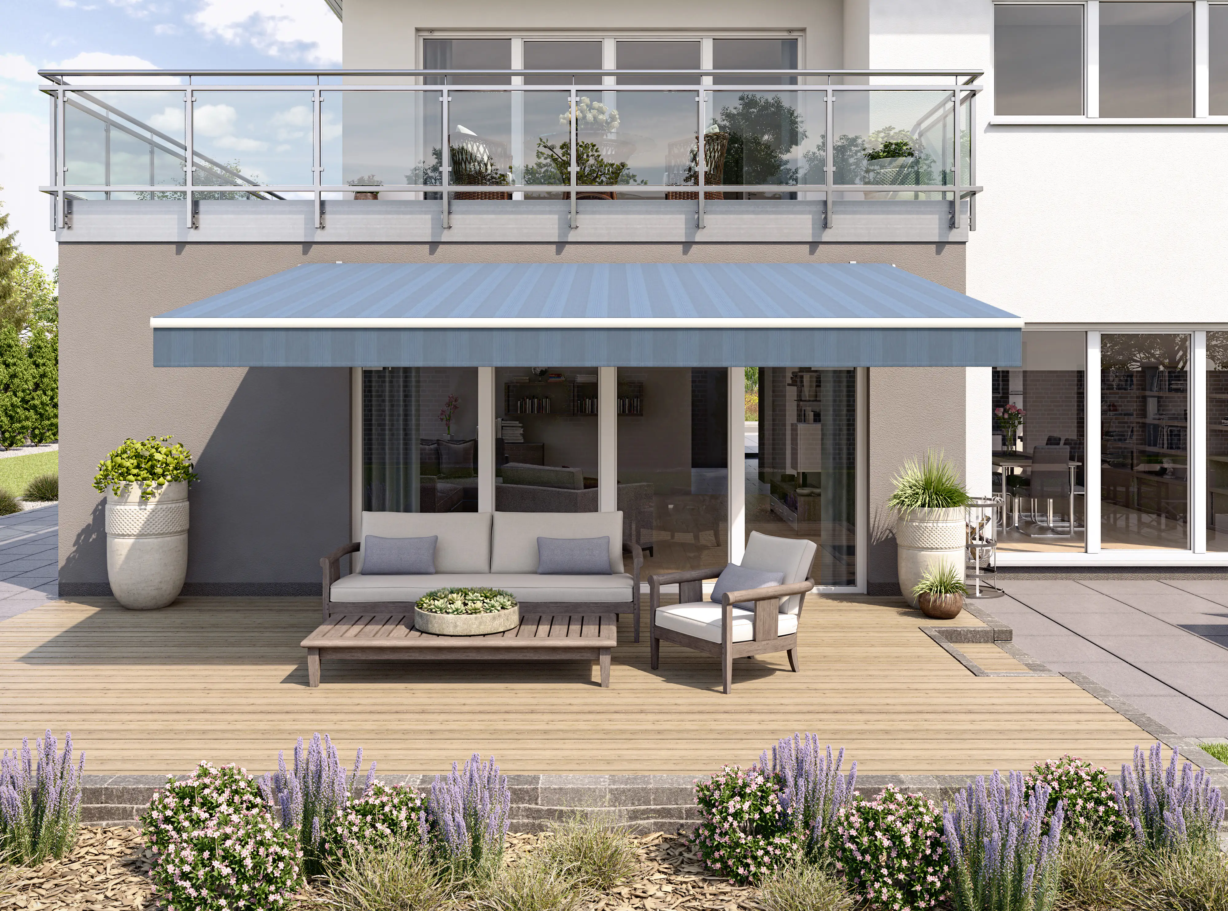 Gelenkarmmarkise Classic blau-schwarz gestreift inkl. Handkurbel Gelenkarmmarkise Classic blau-schwarz gestreift inkl. Handkurbel