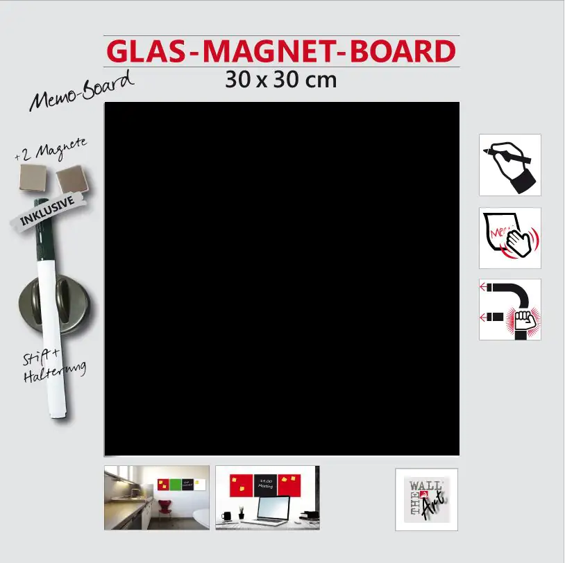 Glas-Magnetboard schwarz, 30 x 30 cm Glas-Magnetboard schwarz, 30 x 30 cm