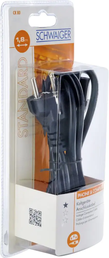 Schwaiger Stromversorgungskabel CK80 531 schwarz, 1,8m, 1x Kaltgerätebuchse / 1x Haushaltsstecker