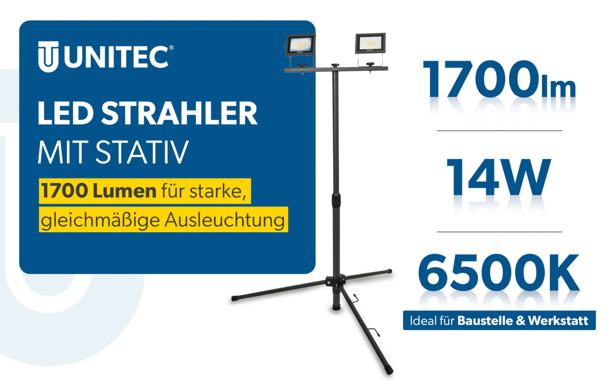 UniTec LED Strahler mit Stativ 2 x 14 W 1700 lm anthrazit