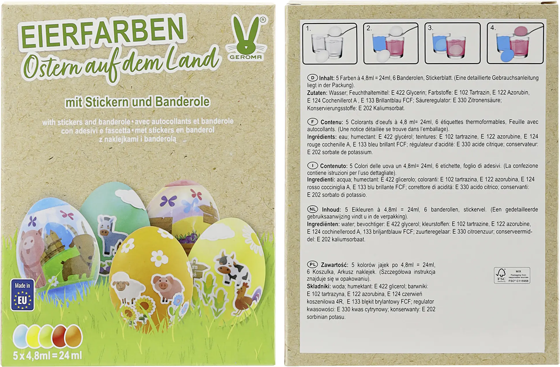 Eierfarben Flüssig mit Bauernhofdeko Motivaufkleber Schrumpffolien