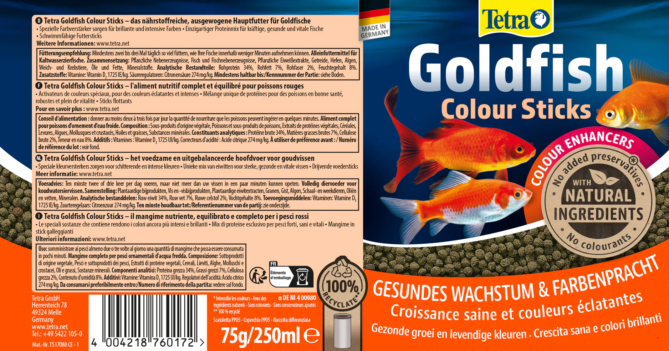 Tetra Goldfish Colour Sticks 250 ml
