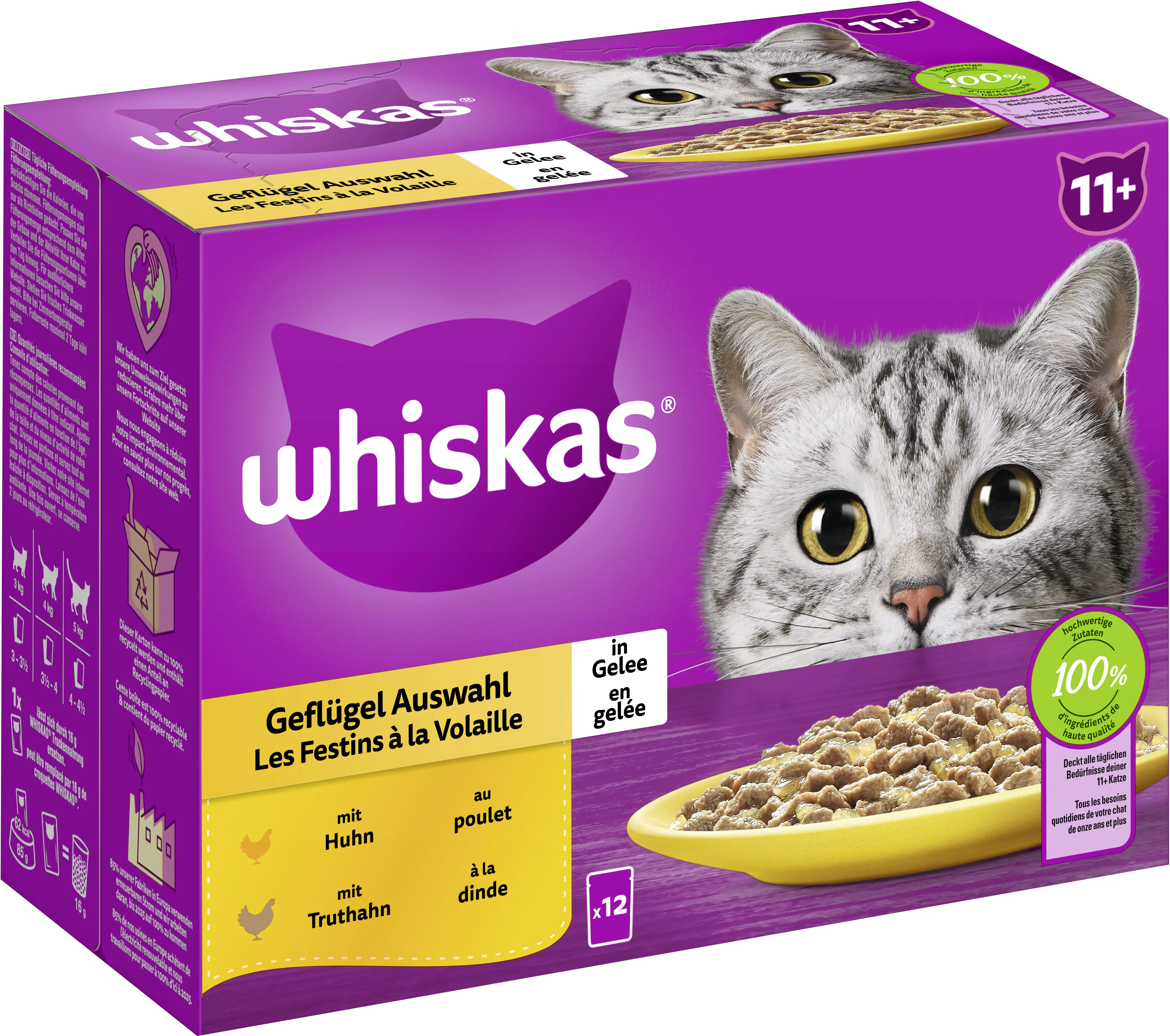 Whiskas Multipack Senior 11+ Geflügelauswahl in Gelee Katzenfutter 12 x 85 g