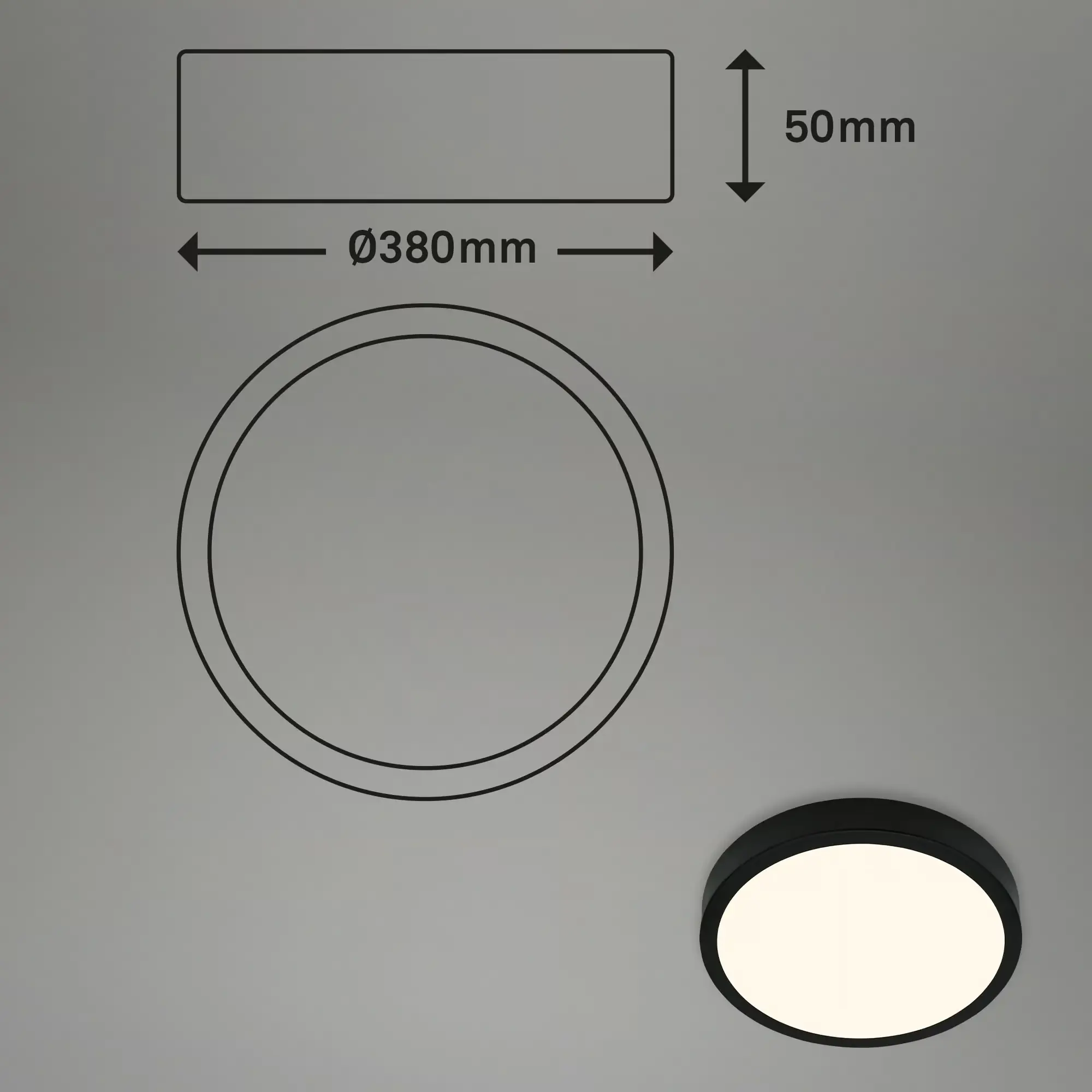 Briloner LED Deckenleuchte Runa Ø 38 cm, Metallrahmen schwarz