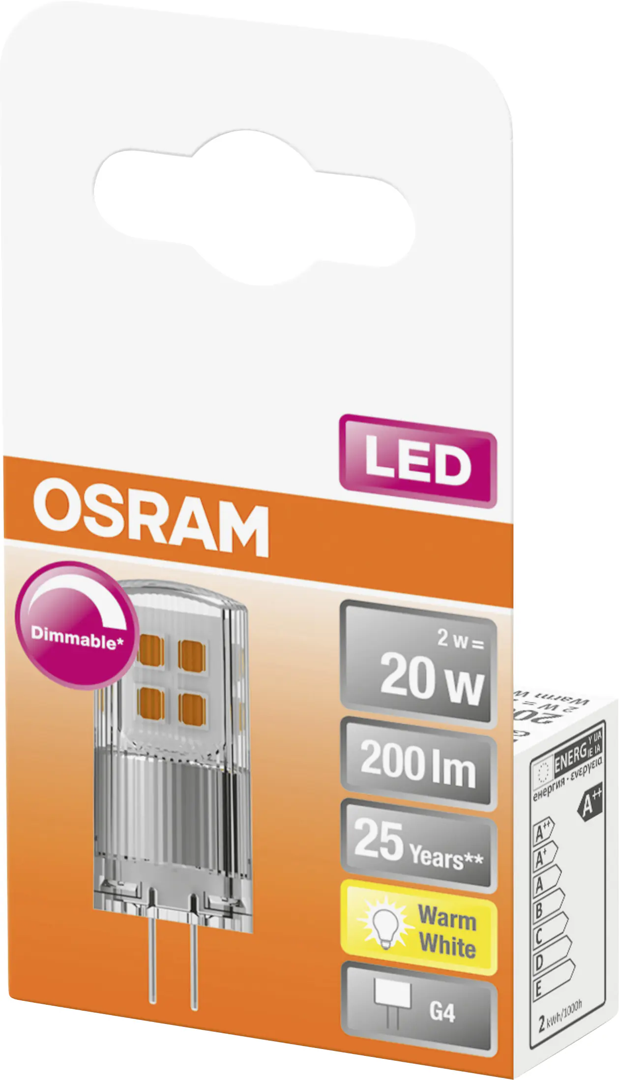 Osram LED Stiftsockellampe Superstar G4 2W warmweiß, dimmbar, klar