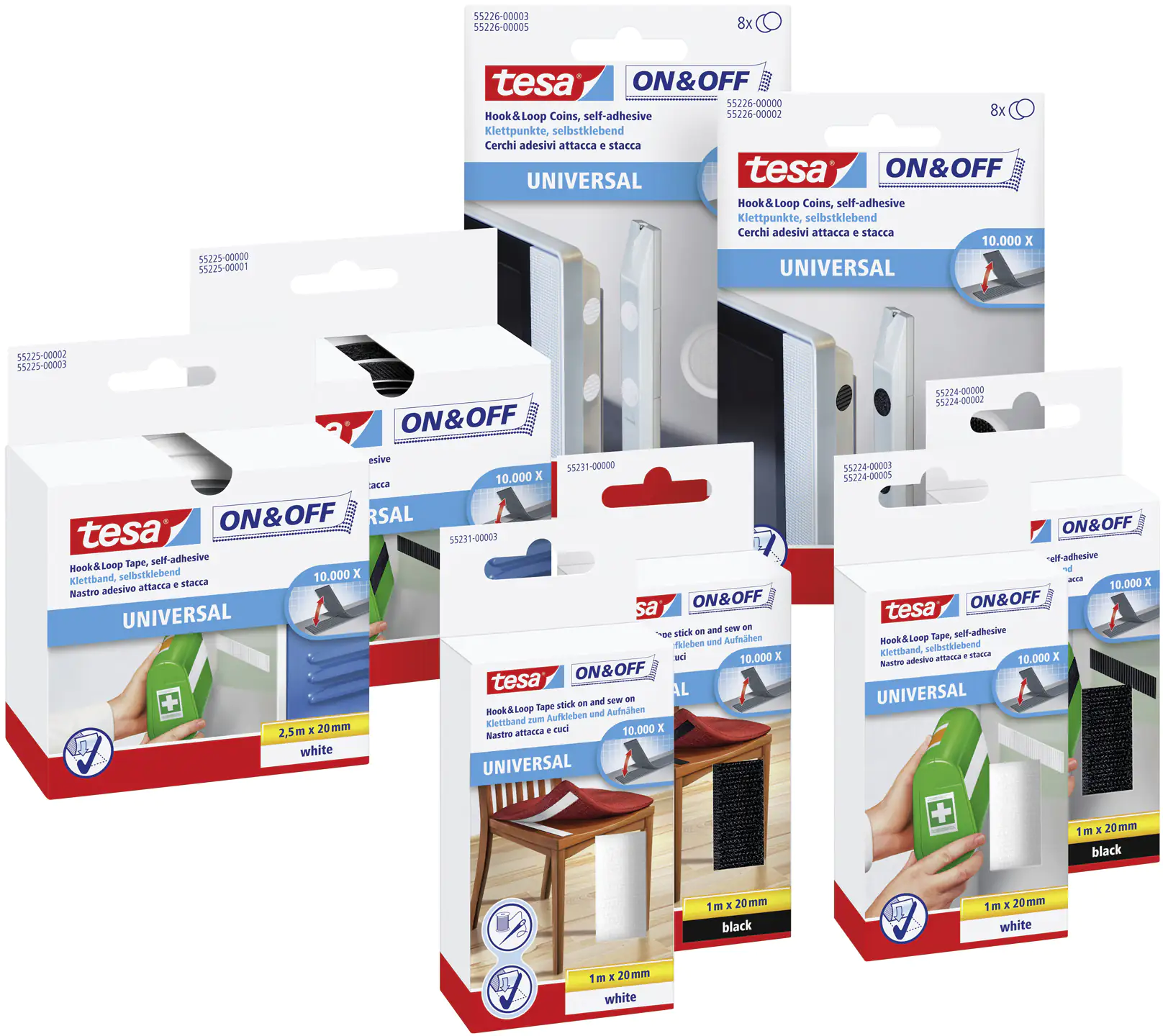 tesa Klettband On & Off 2,5 m x 20 mm, weiß