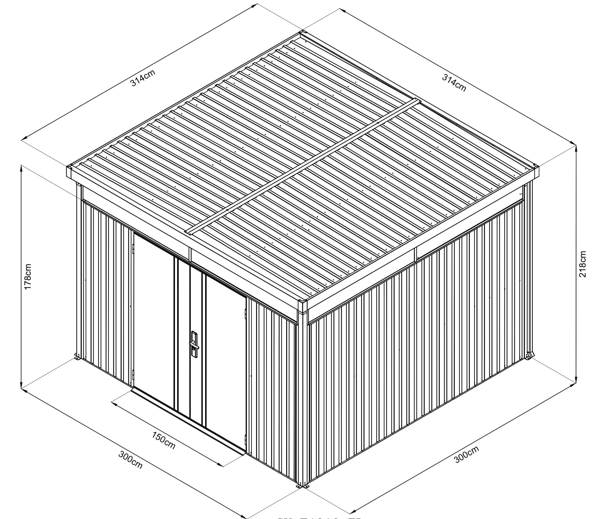 Floraworld Gerätehaus Premium Q10 Firstline schwarz-mettalic 314 x 314 x 218 cm