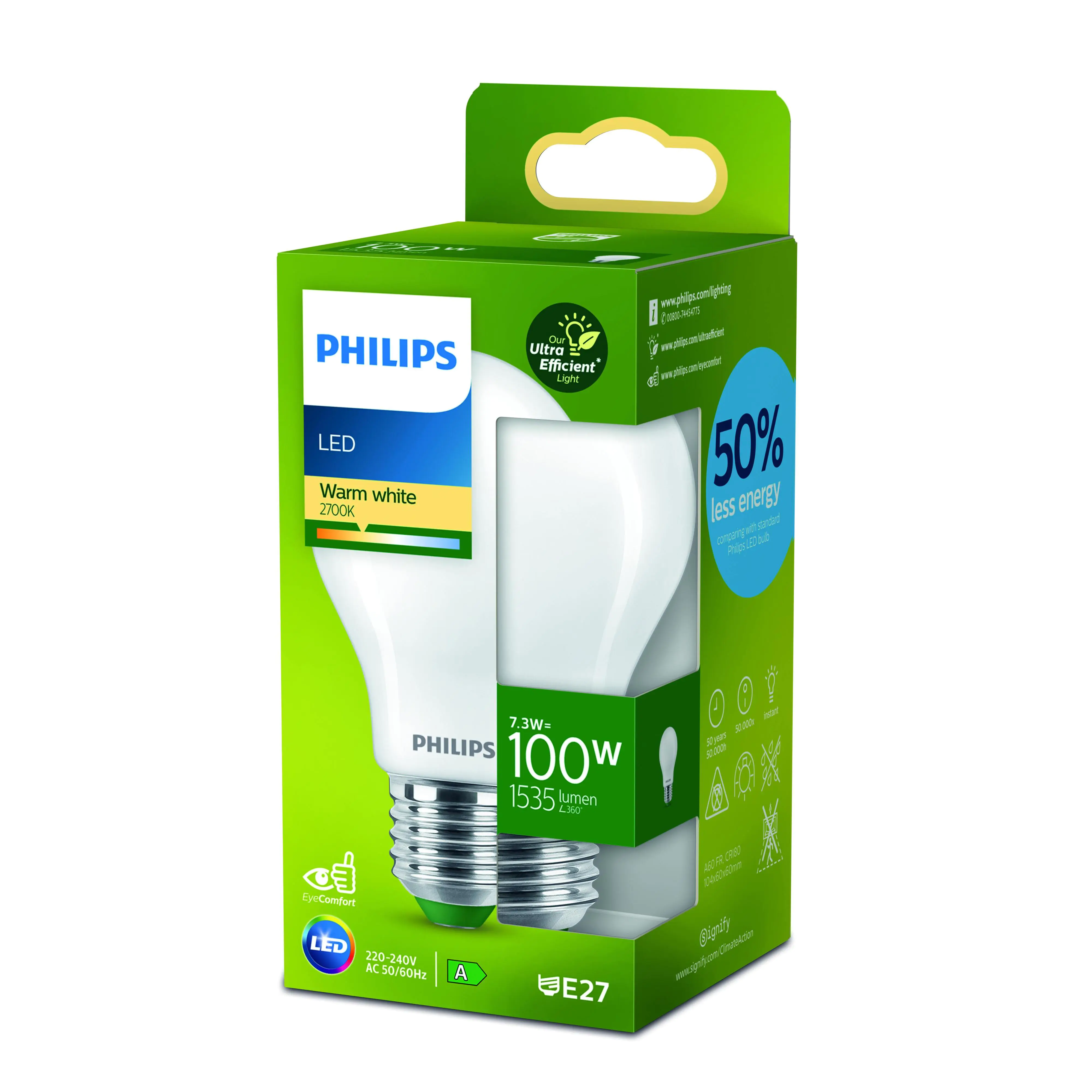 Philips LED-Leuchtmittel Birnenform A60 E27 7,3W warmweiß matt