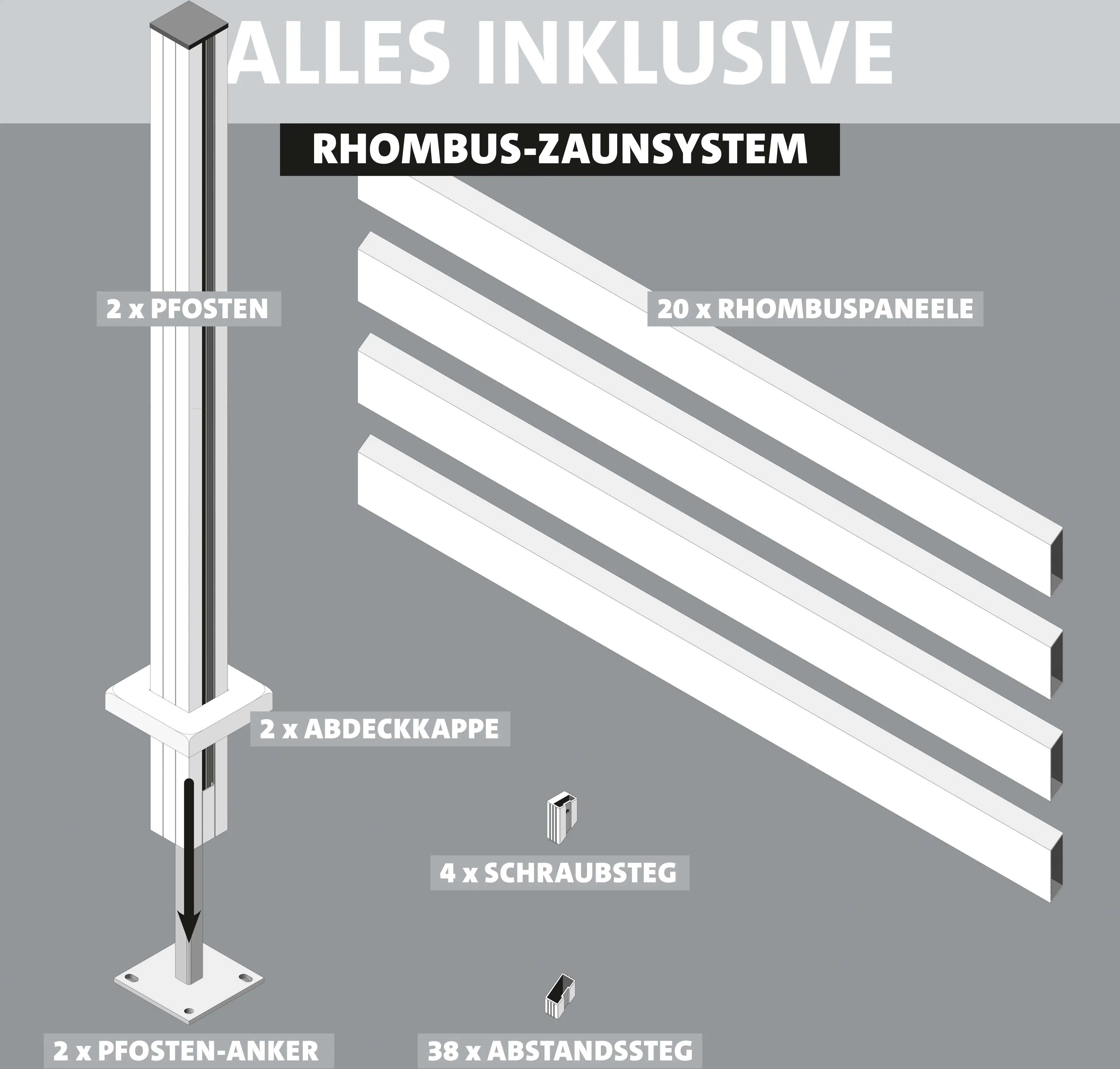 Ambiente Alu-Zaun Grundset Rhombus MINI 187 x 184,2 cm grau