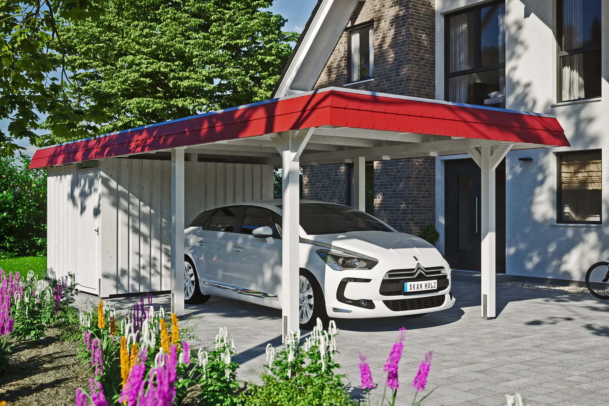 4018211023660 SKAN HOLZ Carport Wendland mit Abstellraum 362 x 870 cm mit Aluminiumdach