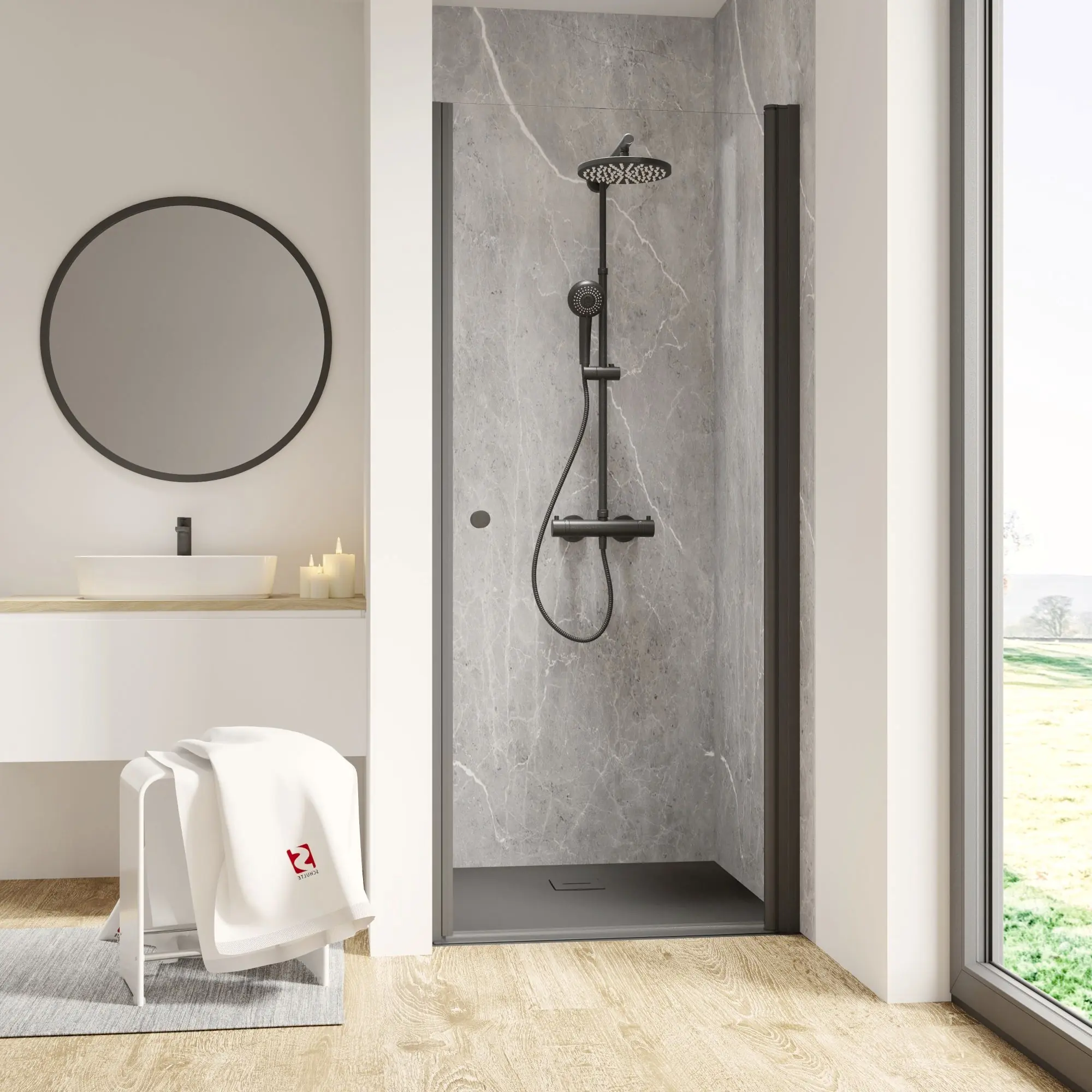 Schulte Duschdrehtür in Nische Garant 2.0 90 x 200 cm mattschwarz Anschlag rechts 