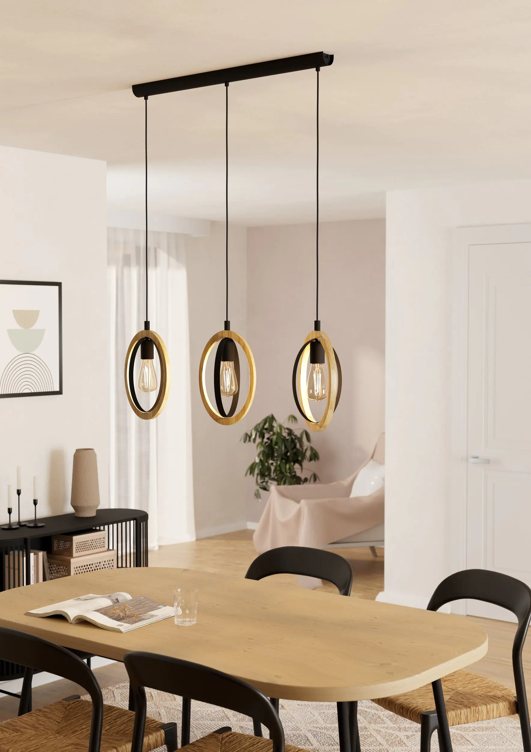 Eglo 3er Pendelleuchte Basildon schwarz-braun 78 x 16 cm E27, max. 60 W