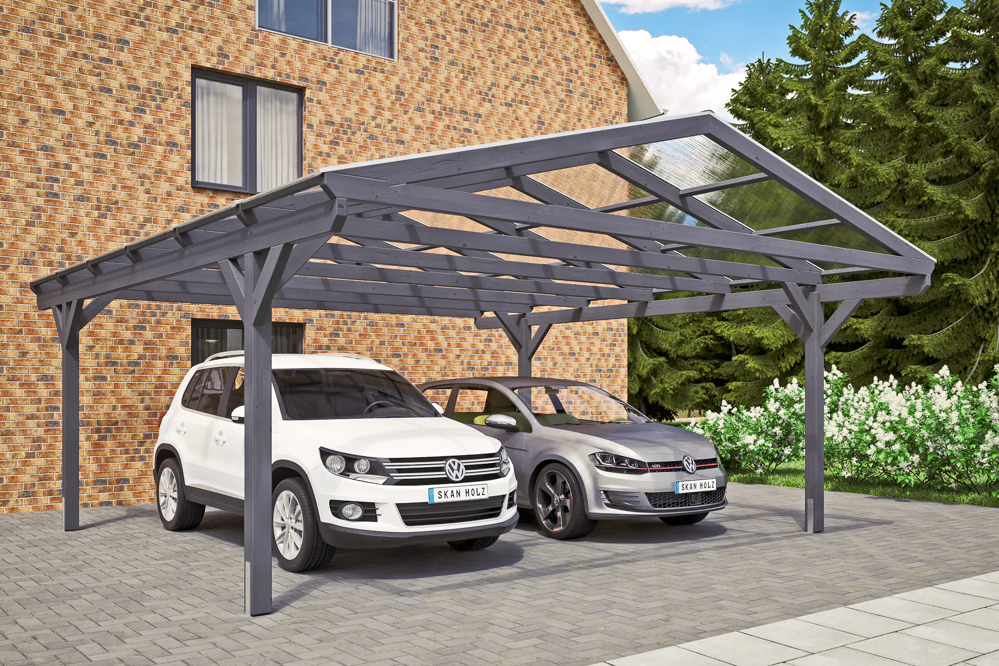 SKAN HOLZ Carport Westerwald 570 x 648 cm, lasiert in Schiefergrau