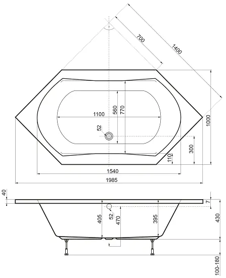 Ottofond Badewanne Corsica 200 x 100 cm, weiß