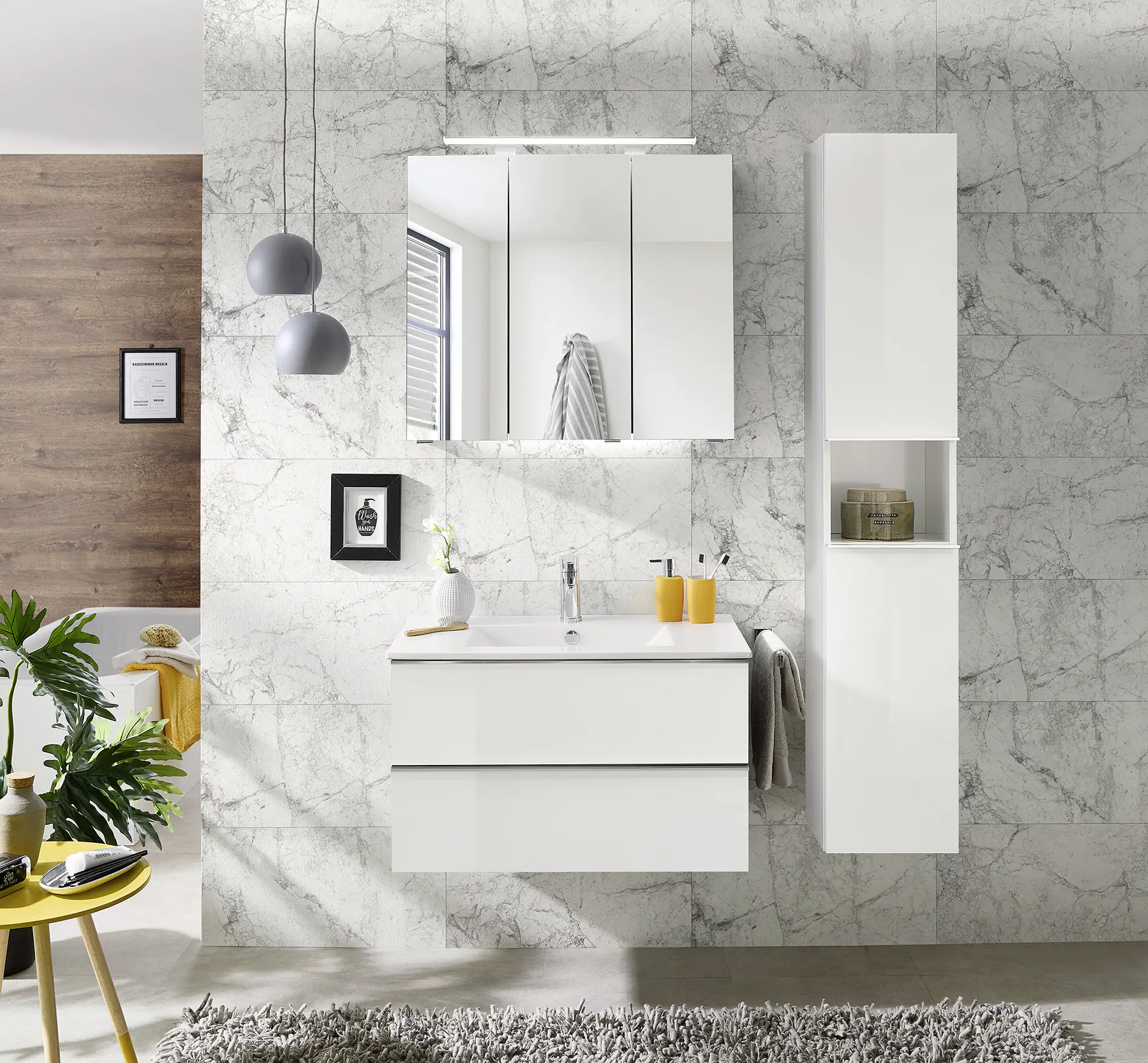 Primaster Bad-Set Düsseldorf weiß 81 cm LED-Leuchten, Keramikwaschtisch