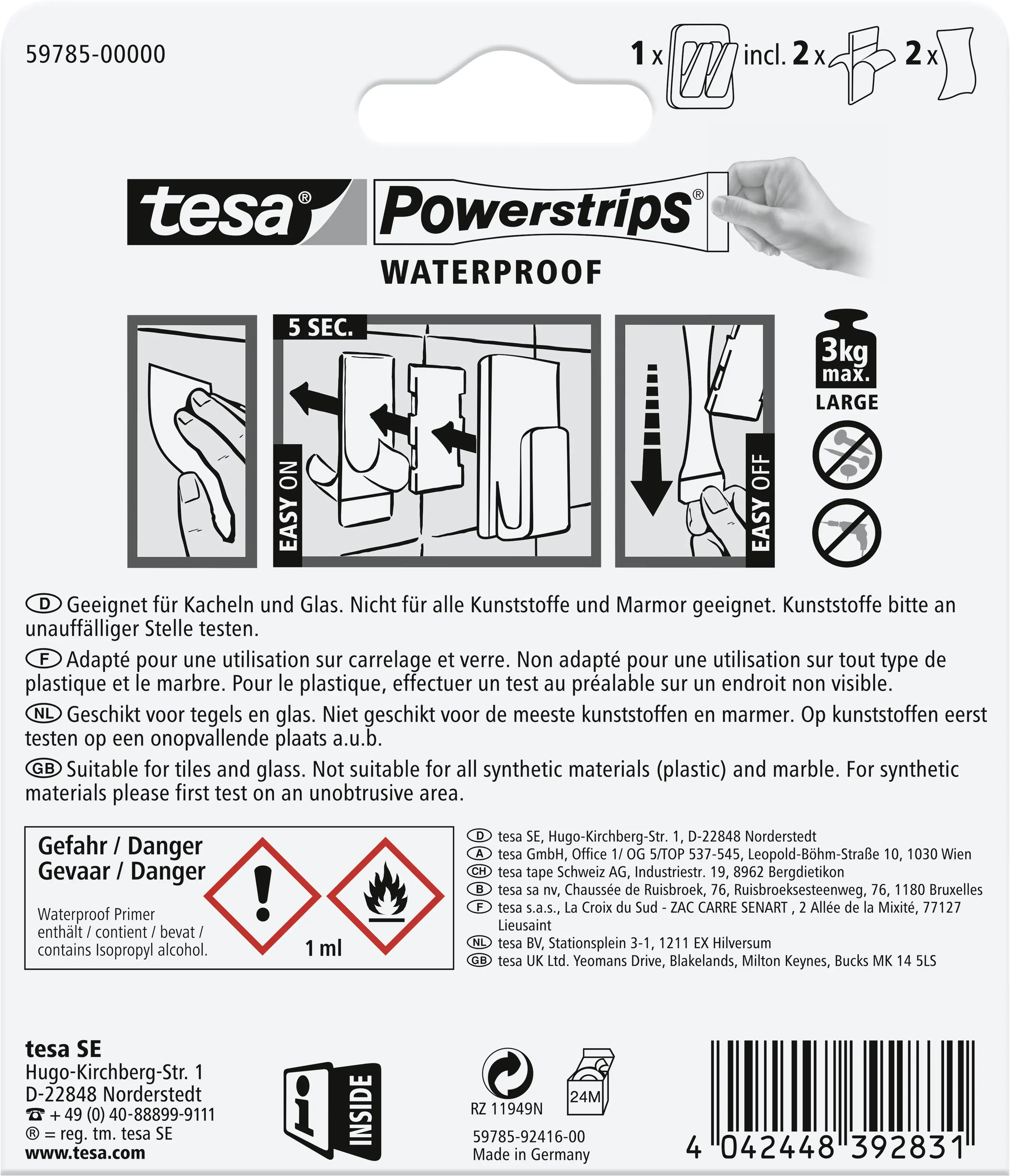 tesa Powerstrips Doppelhaken Waterproof weiß