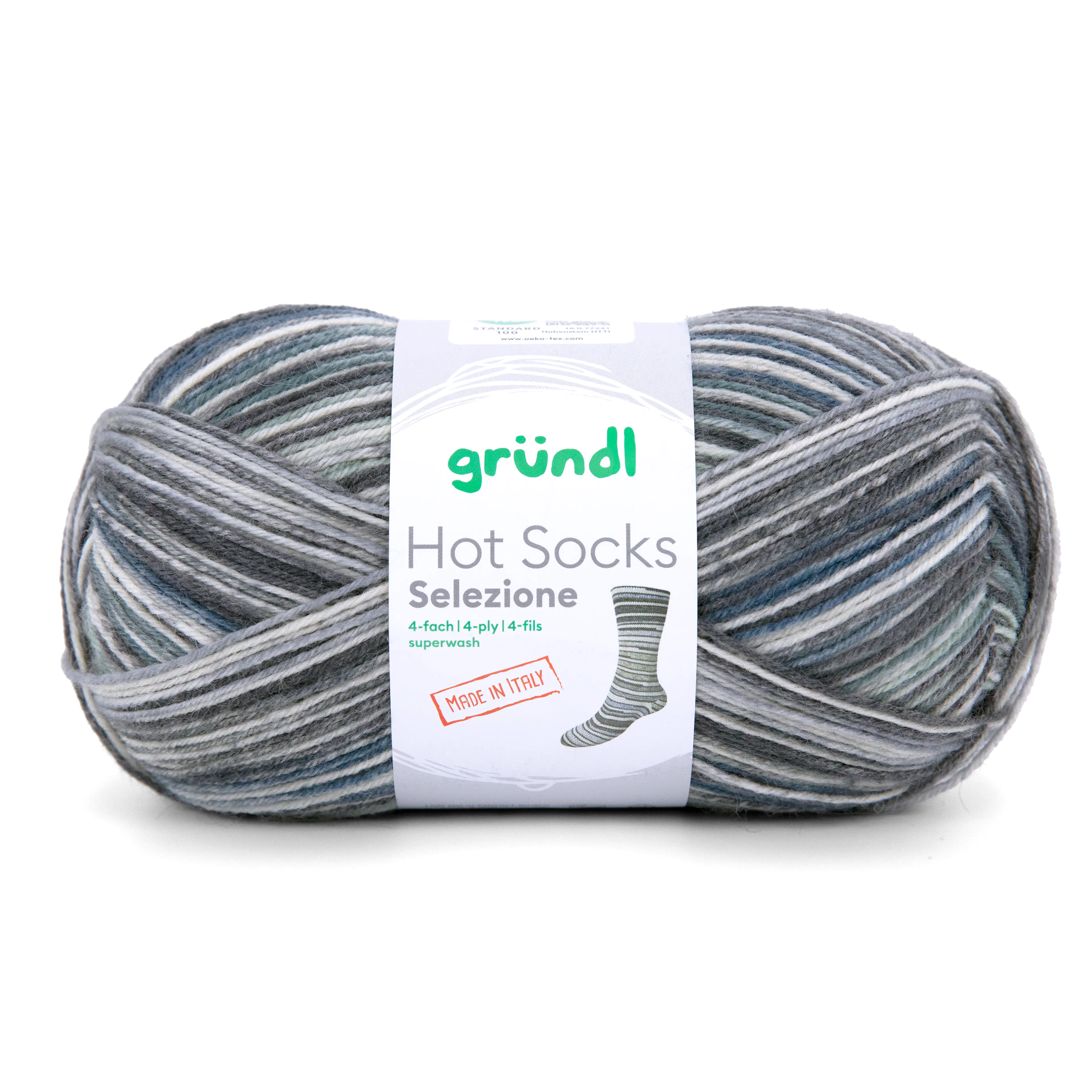 Gründl Sockenwolle Hot Socks 100 g 4-fach, creme-schwarzgrau-graugrün