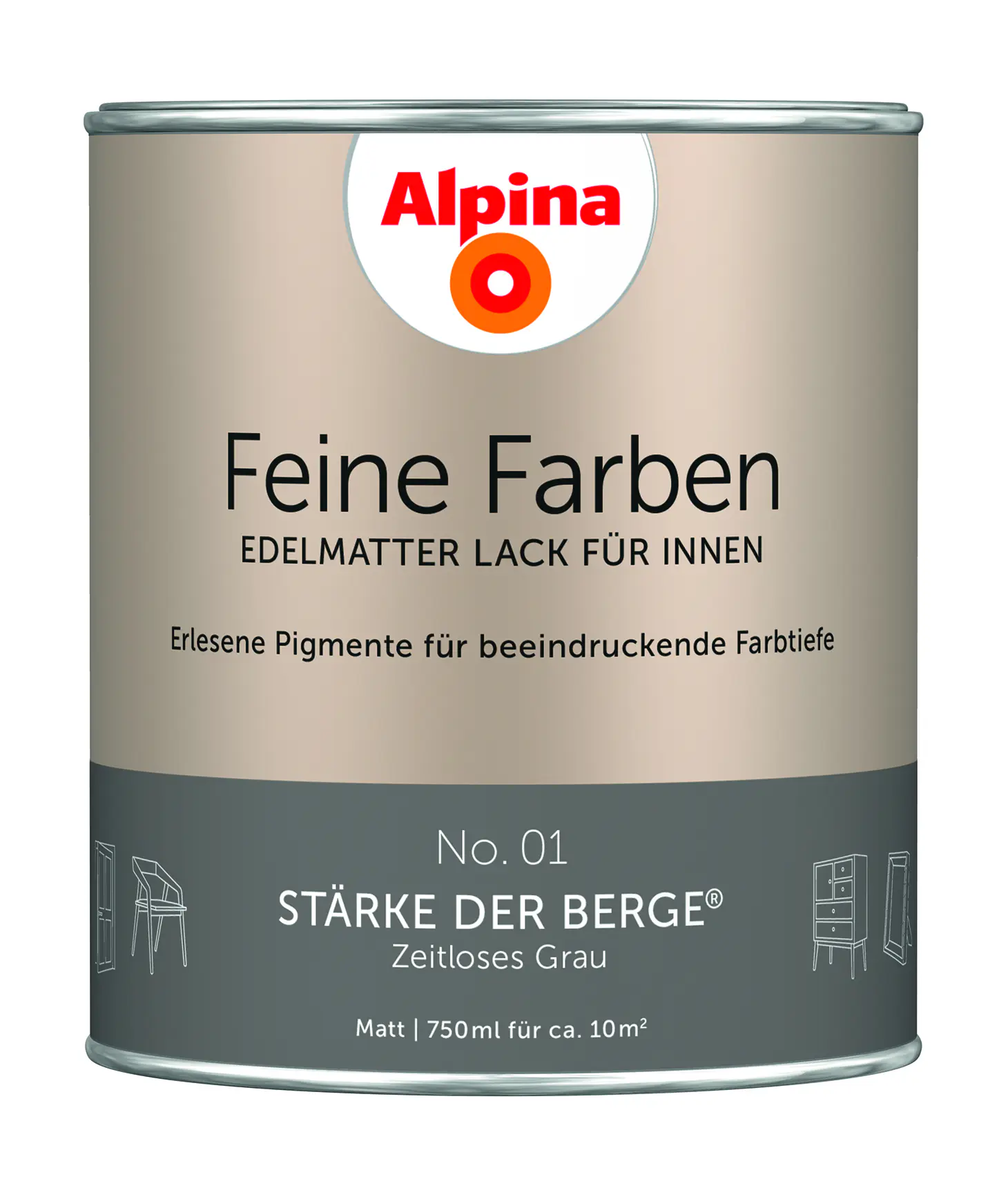 Alpina Feine Farben Lack No. 01 Stärke der Berge - grau 750 ml