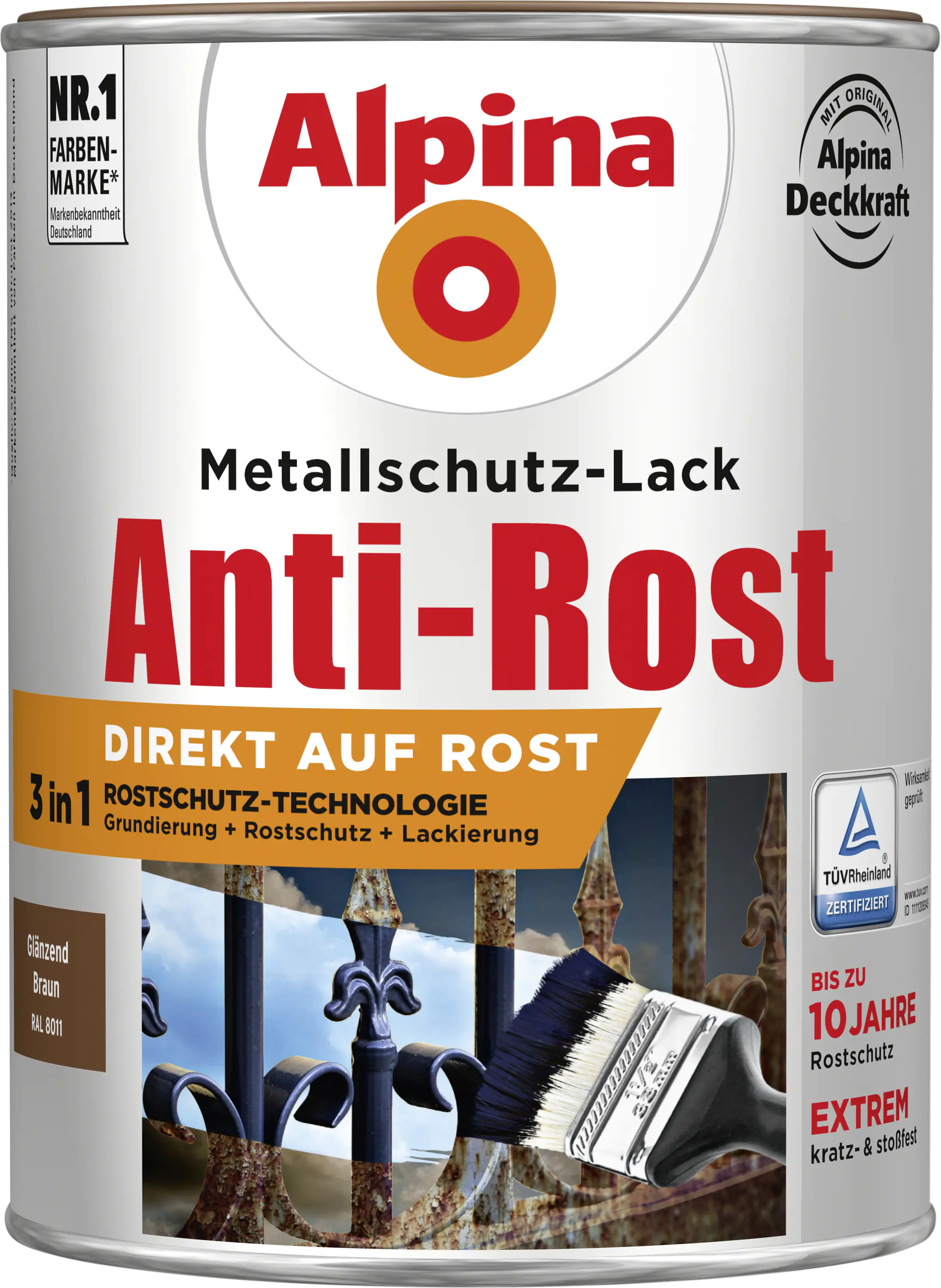 Alpina Metallschutz-Lack Anti-Rost 2,5 L braun glänzend Alpina Metallschutz-Lack Anti-Rost 2,5 L braun glänzend