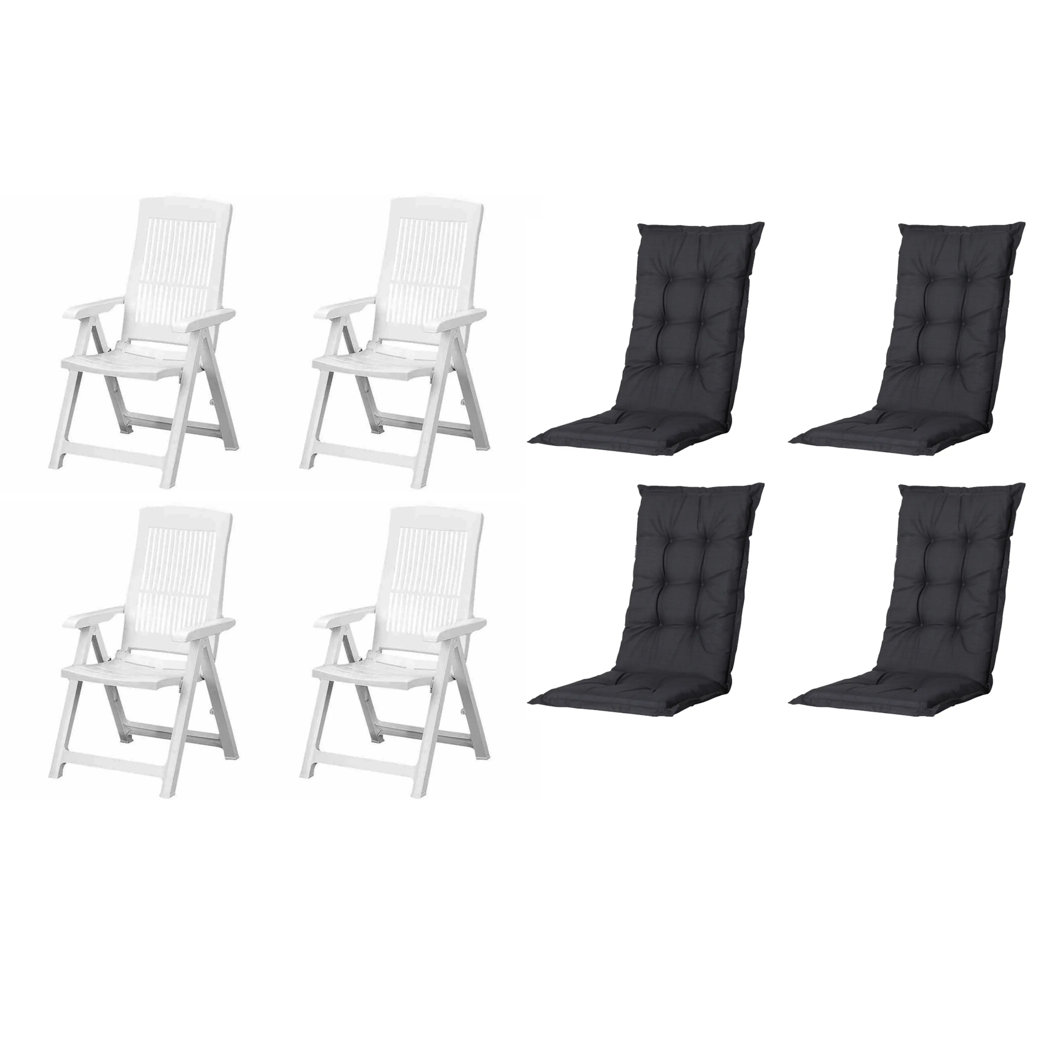 Progarden Gartenstuhl-Set Tampa mit Auflagen weiß/schwarz 8-tlg.