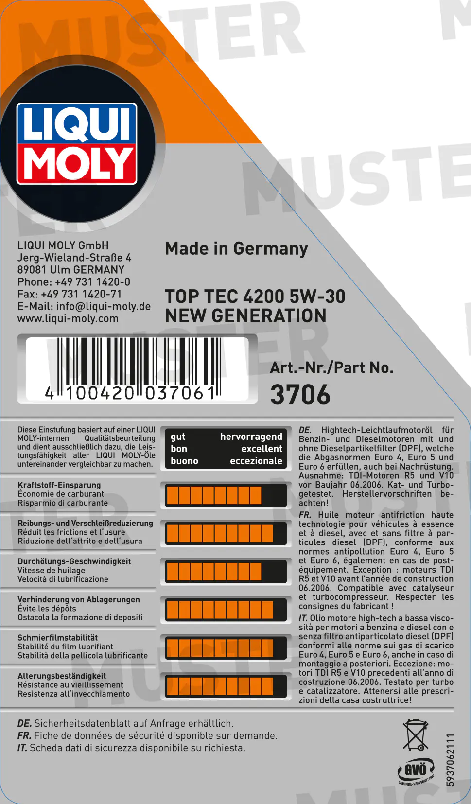 Liqui Moly Motoröl Top Tec 4200 SAE 5W-30 Longlife III 1 L Liqui Moly Motoröl Top Tec 4200 SAE 5W-30 Longlife III 1 L