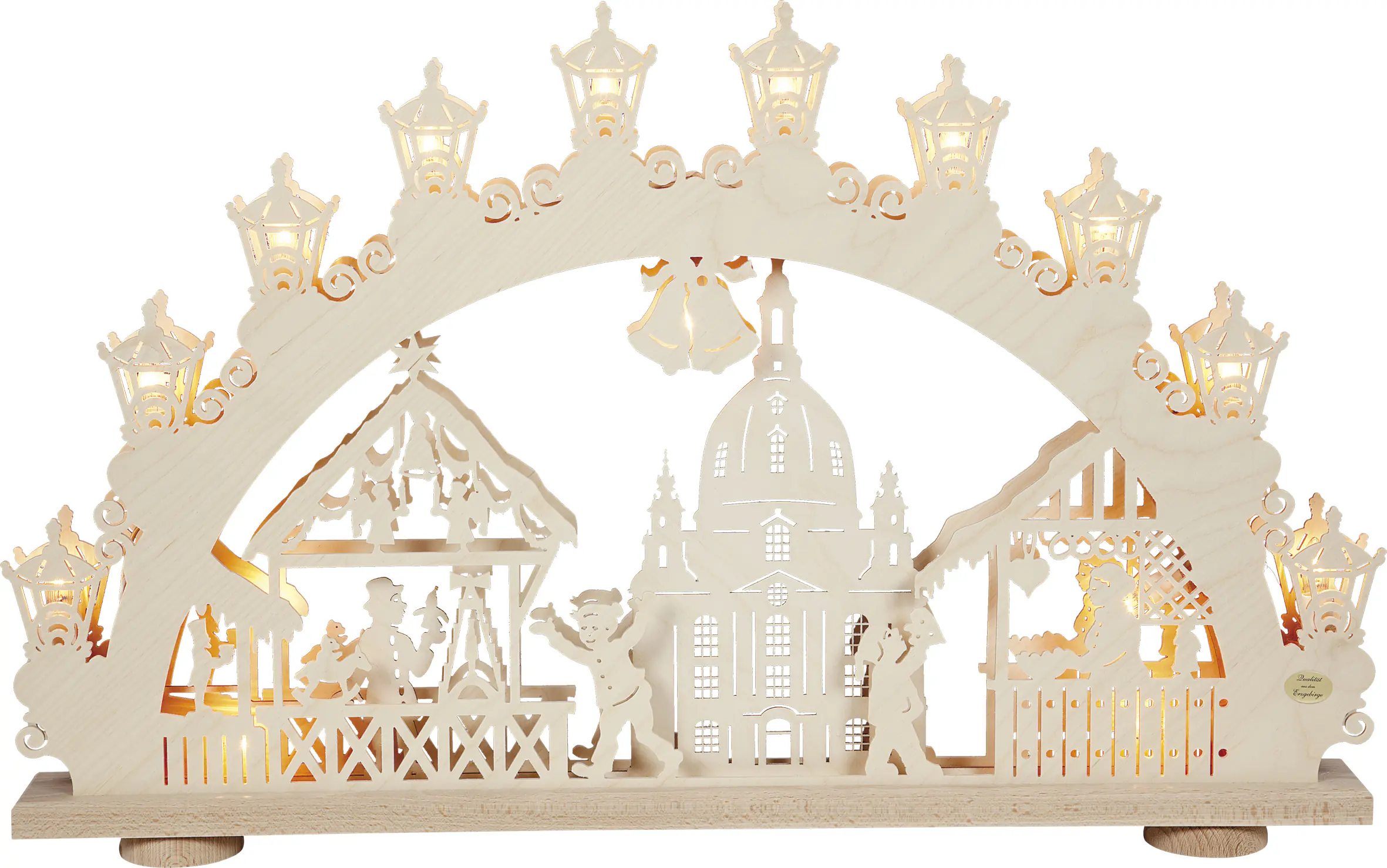 Saico Lichterbogen LED 3D Dresdner Striezelmarkt Holz 66 cm warmweiß natur