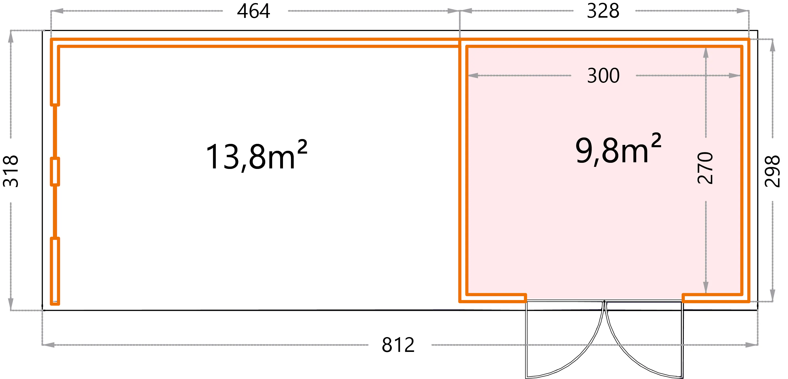 Telluria Gerätehaus Classico Lounge XL mit Fenstern 3330 links anthrazit 792 x 298 cm