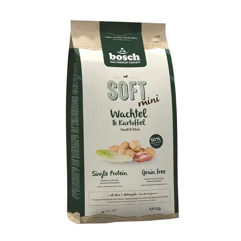 Bosch HPC Hundetrockenfutter Adult Soft Mini 1 kg Wachtel & Kartoffel 