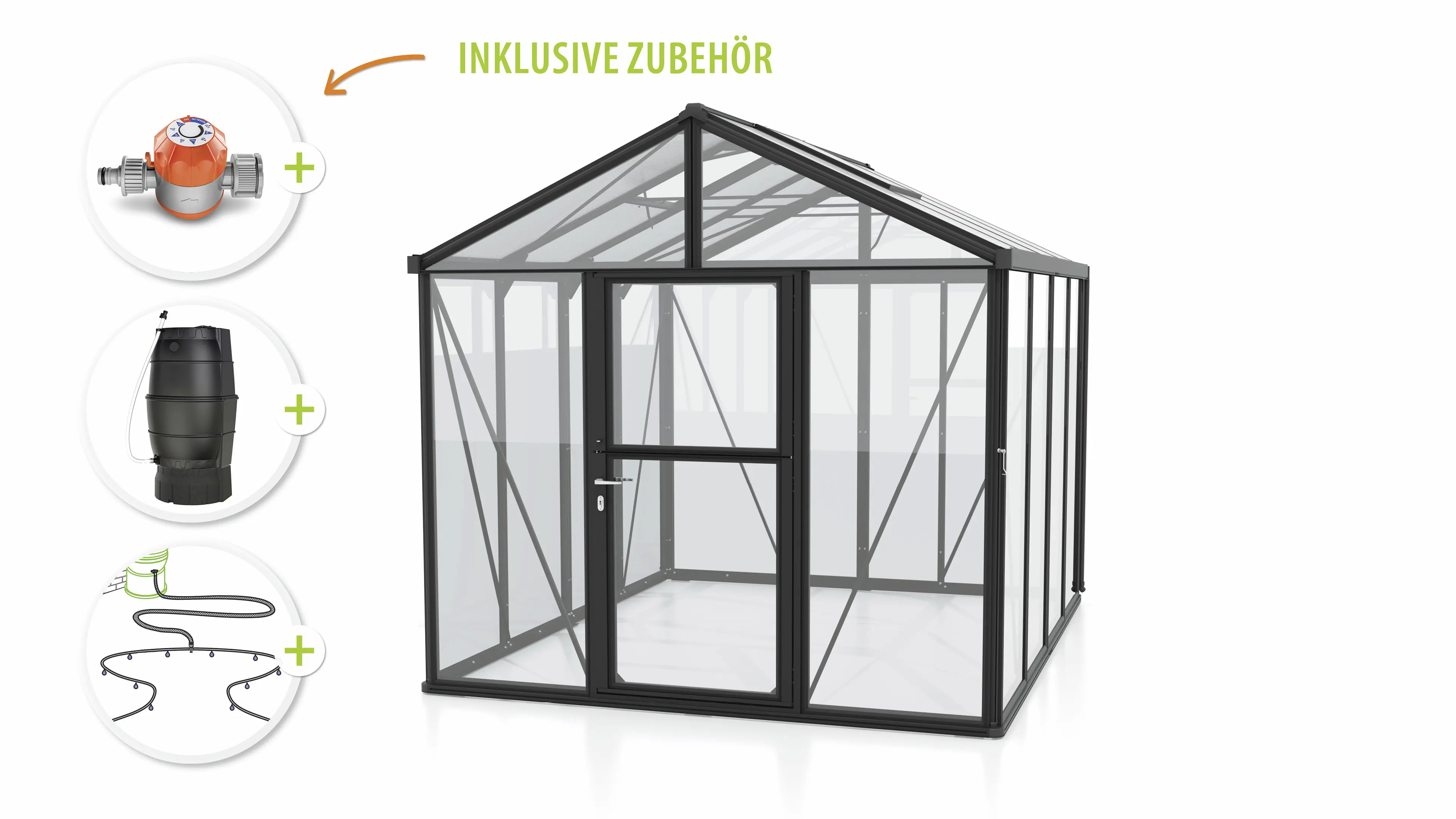 Vitavia Gewächshaus-Set Zeus 8100 ESG/HKP schwarz 266 x 324 cm 