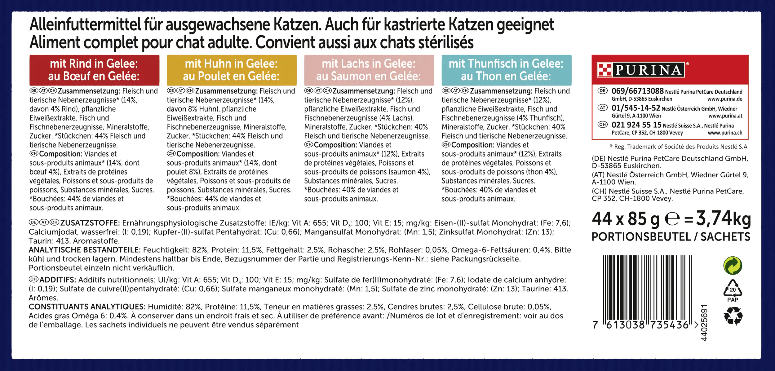 felix Katzennassfutter Gemischte Vielfalt Jumbo Pack 44x85 g