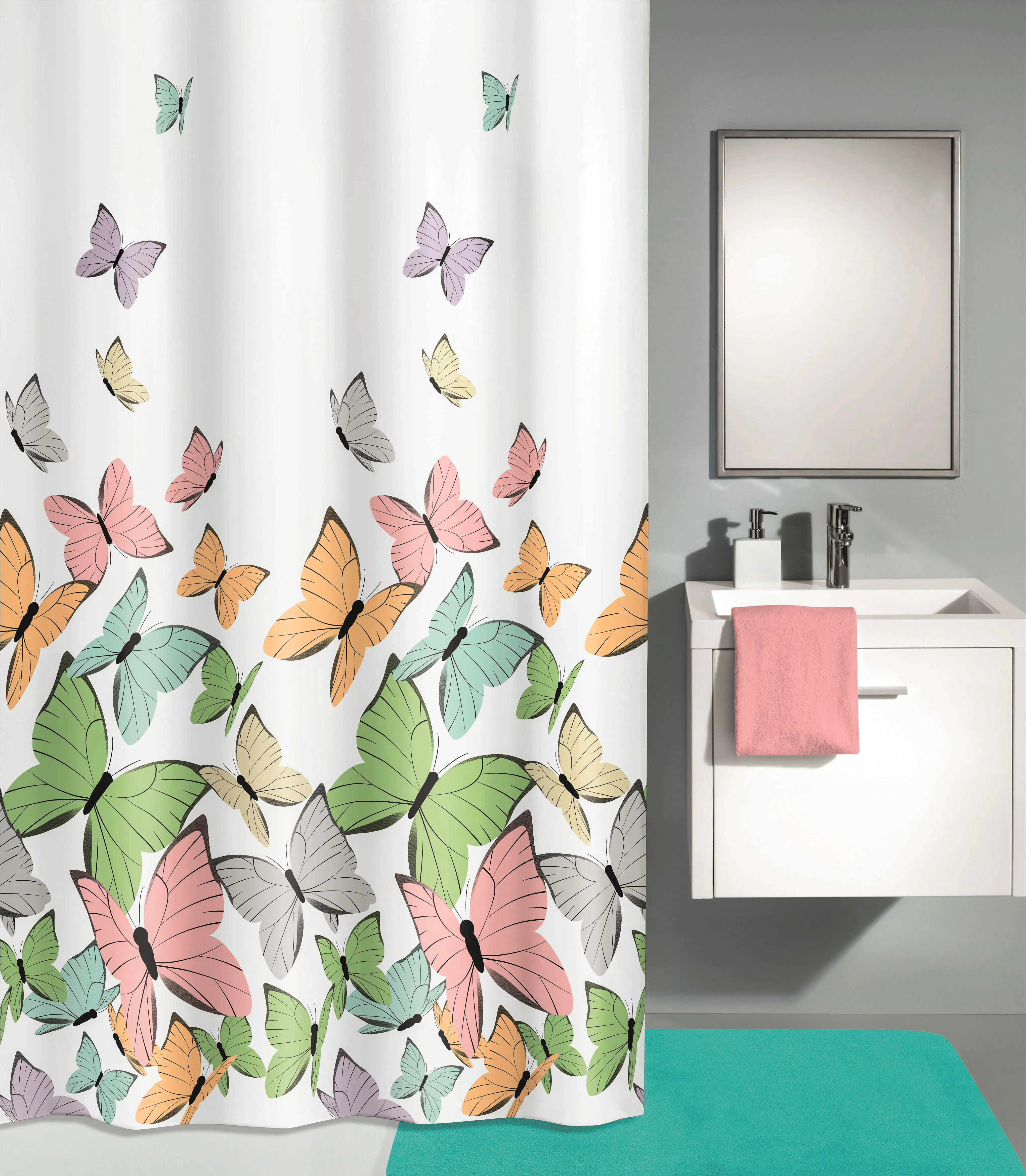 4004478266513 Kleine Wolke Duschvorhang Schmetterling multicolor, 180x200 cm