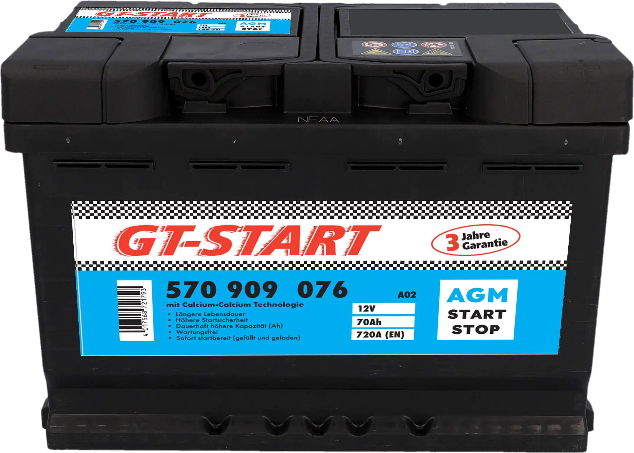 GT-Start Starterbatterie AGM 70Ah 720A  GT-Start Starterbatterie AGM 70Ah 720A