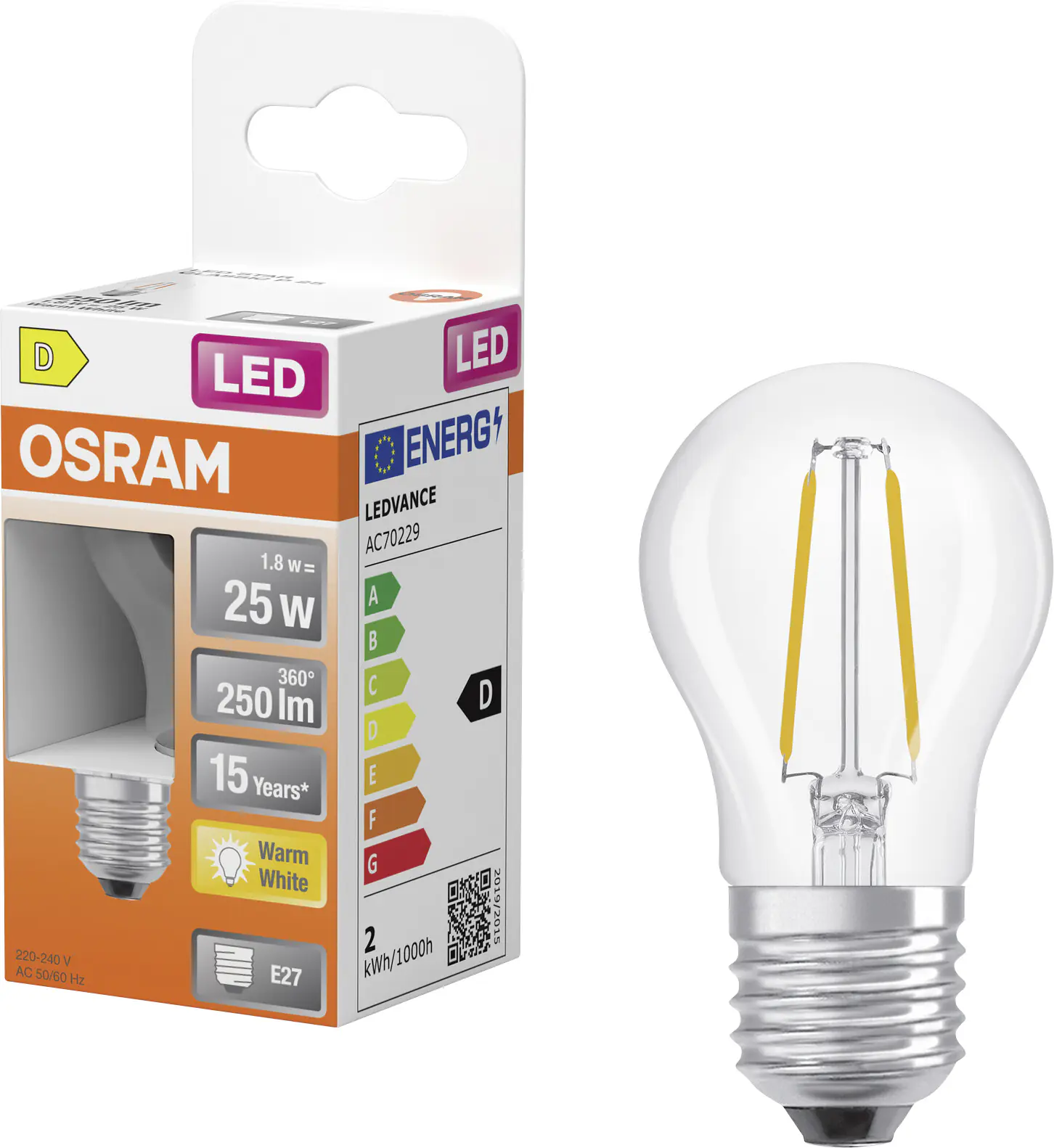 Osram LED Leuchtmittel E27 Star Classic 1,8W klar warmweiß