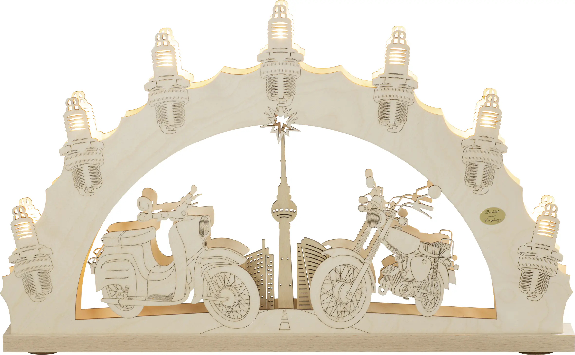 Saico Lichterbogen LED 3D Moped Holz 52 cm warmweiß natur