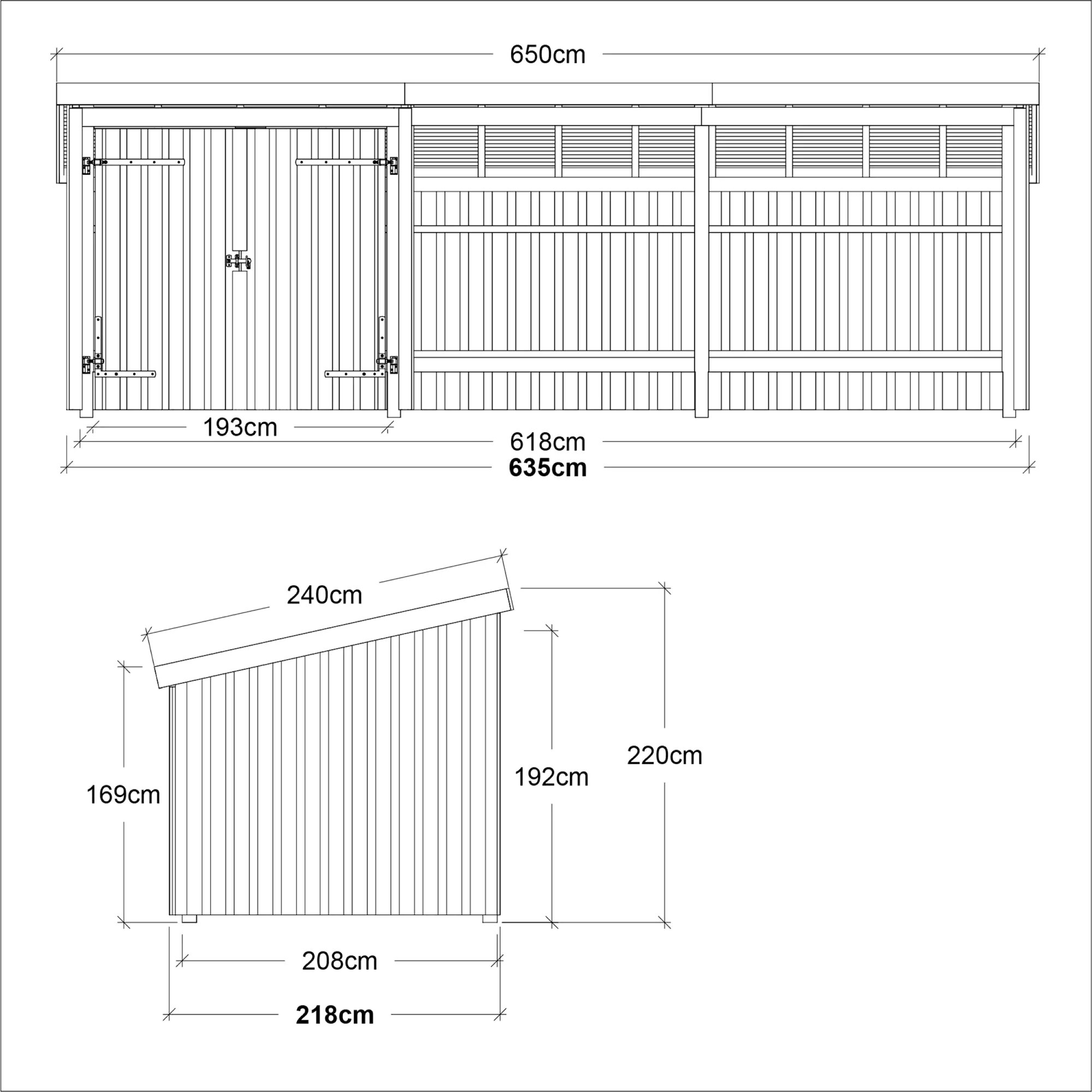 Plus Gartenhaus Nordic Multi 619 x 208 cm natur mit Doppeltür, offen, Dachpappe