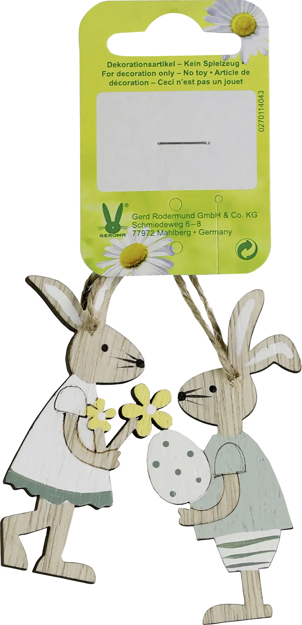 Dekohänger Osterhasenpaar Holz 7,5 x 4 cm natur türkis weiß