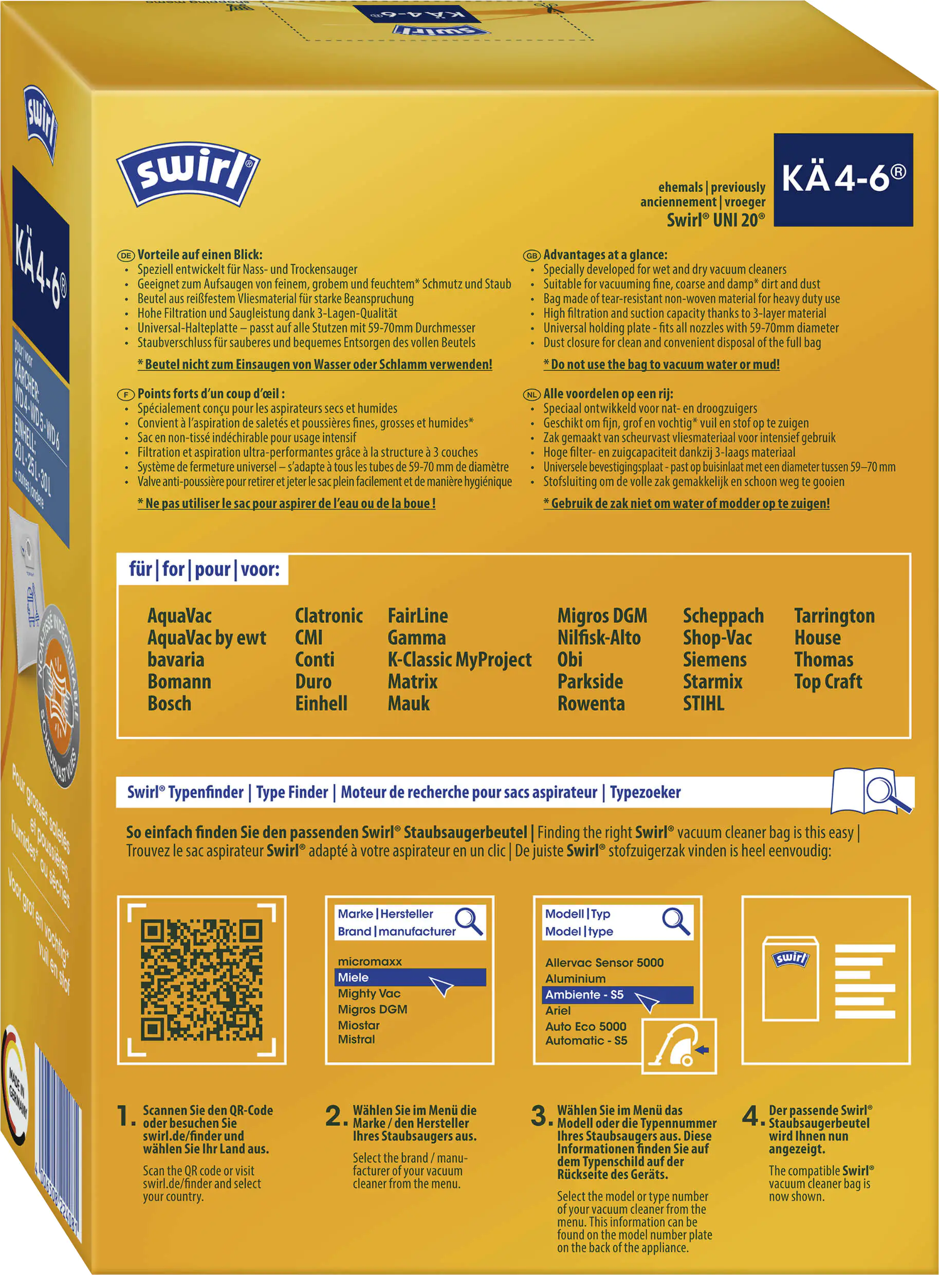 Swirl KÄ 4-6 Staubbeutel für Nass-Trockensauger, Kärcher/Einhell 3 Stück