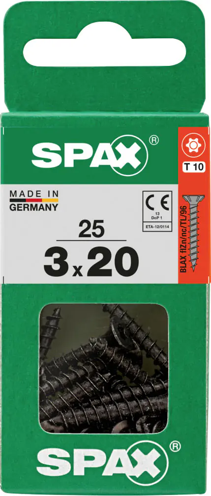 Spax Universalschrauben 3 x 20 mm T10 Vollgewinde - 25 Stk.  Spax Universalschrauben 3 x 20 mm T10 Vollgewinde - 25 Stk.