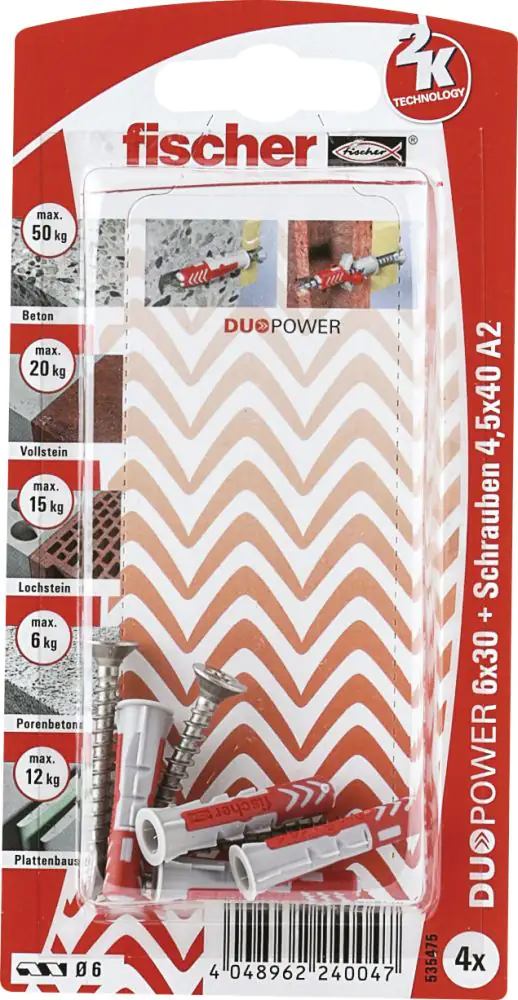 Fischer Dübel Duopower Fischer Dübel-Set Duopower 6.0 x 30 mm - 4 Stück