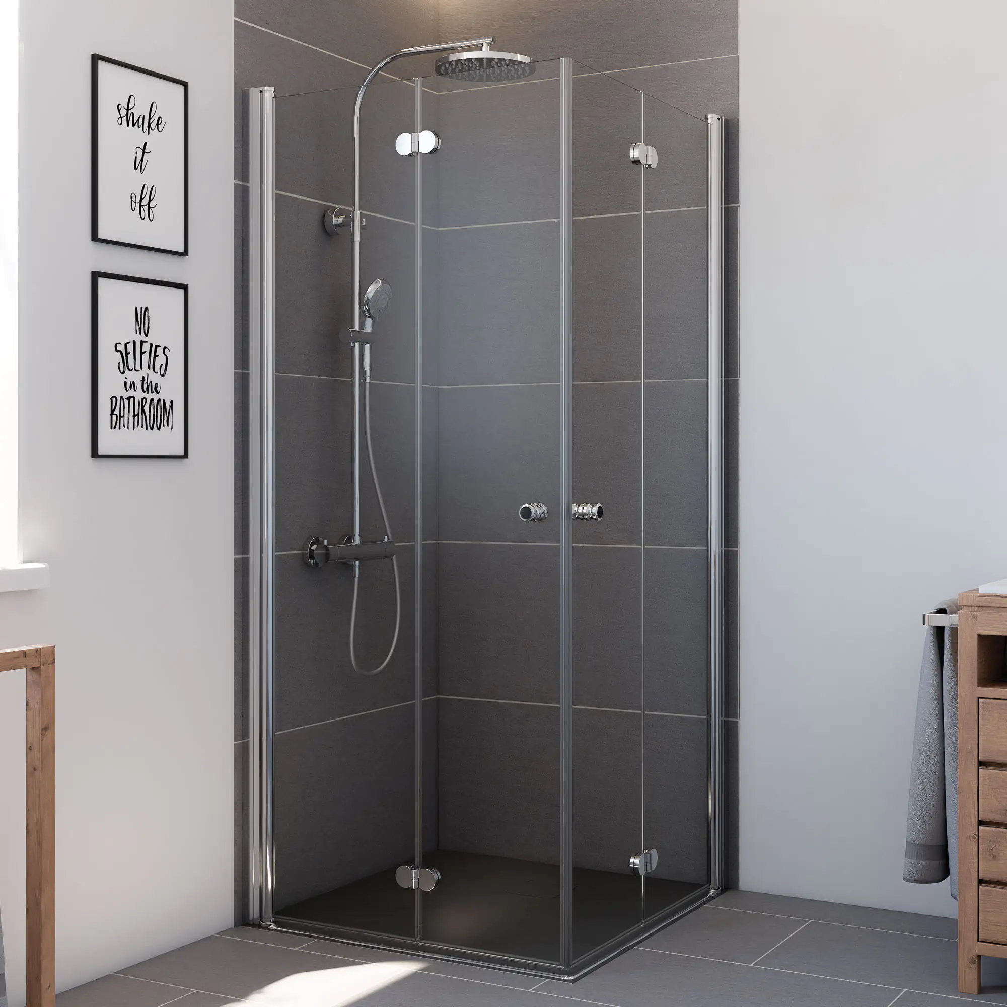 Breuer Elana Komfort Drehfalt-Duschtür 100 2 Falttüren, 100x100, Alu chromeffekt, Klarglas hell