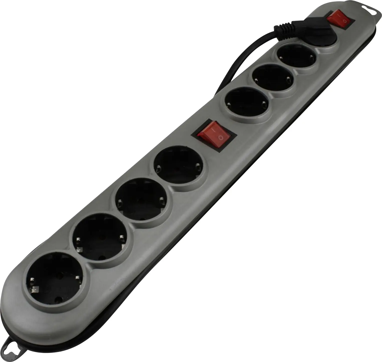 Unitec Steckdosenleiste 4+4-fach 2m, mit 2 Schaltern, silber