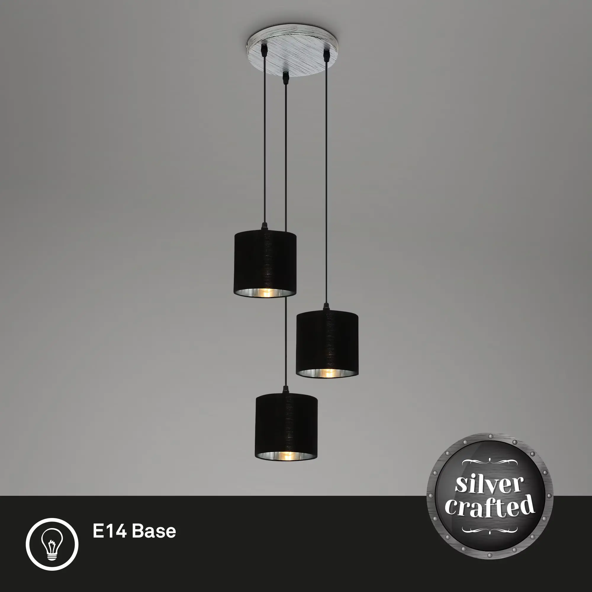 Briloner Pendelleuchte LURI antik-silber Stoff 3xE14 exklusive Briloner Pendelleuchte LURI antik-silber Stoff 3xE14 exklusive