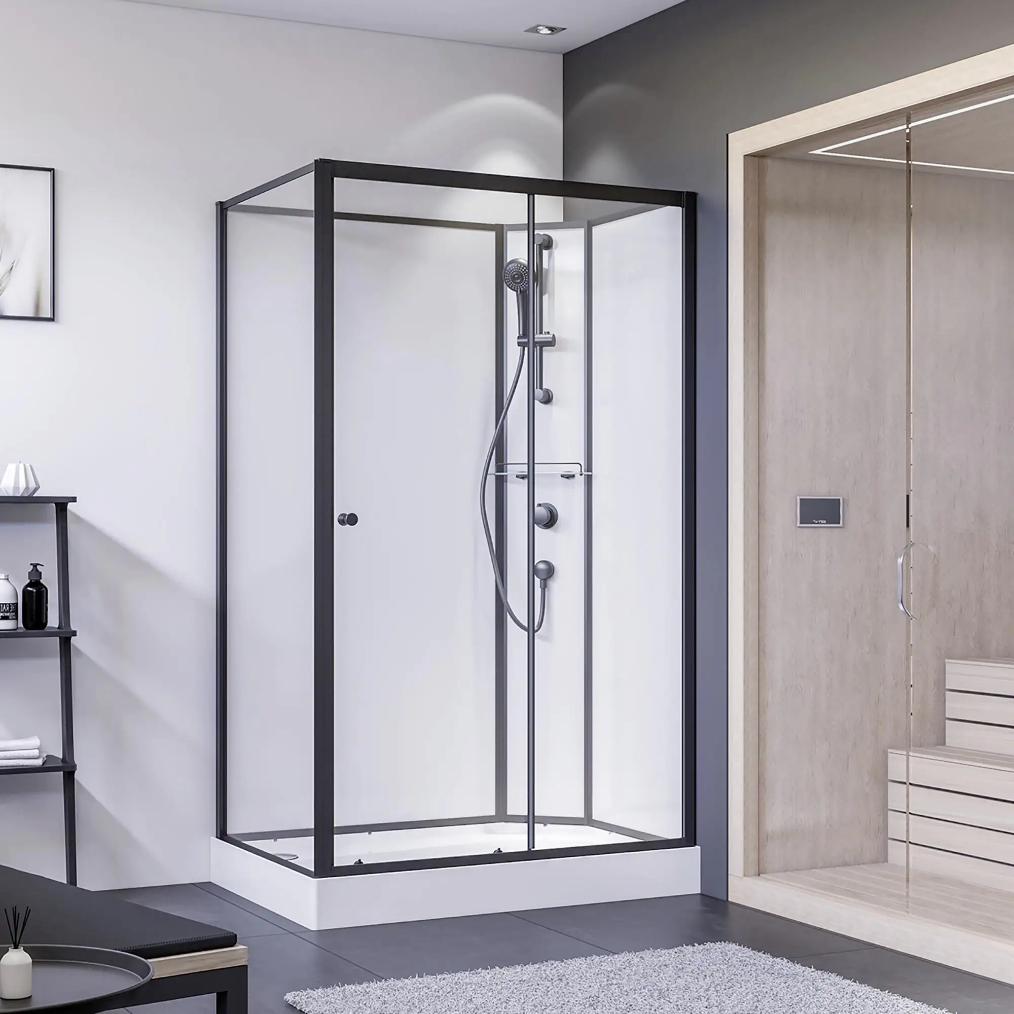 Breuer Komplettdusche BR 100 Schiebetür + Seitenwand re 90x120x204 cm, Schwarz, Klarglas hell