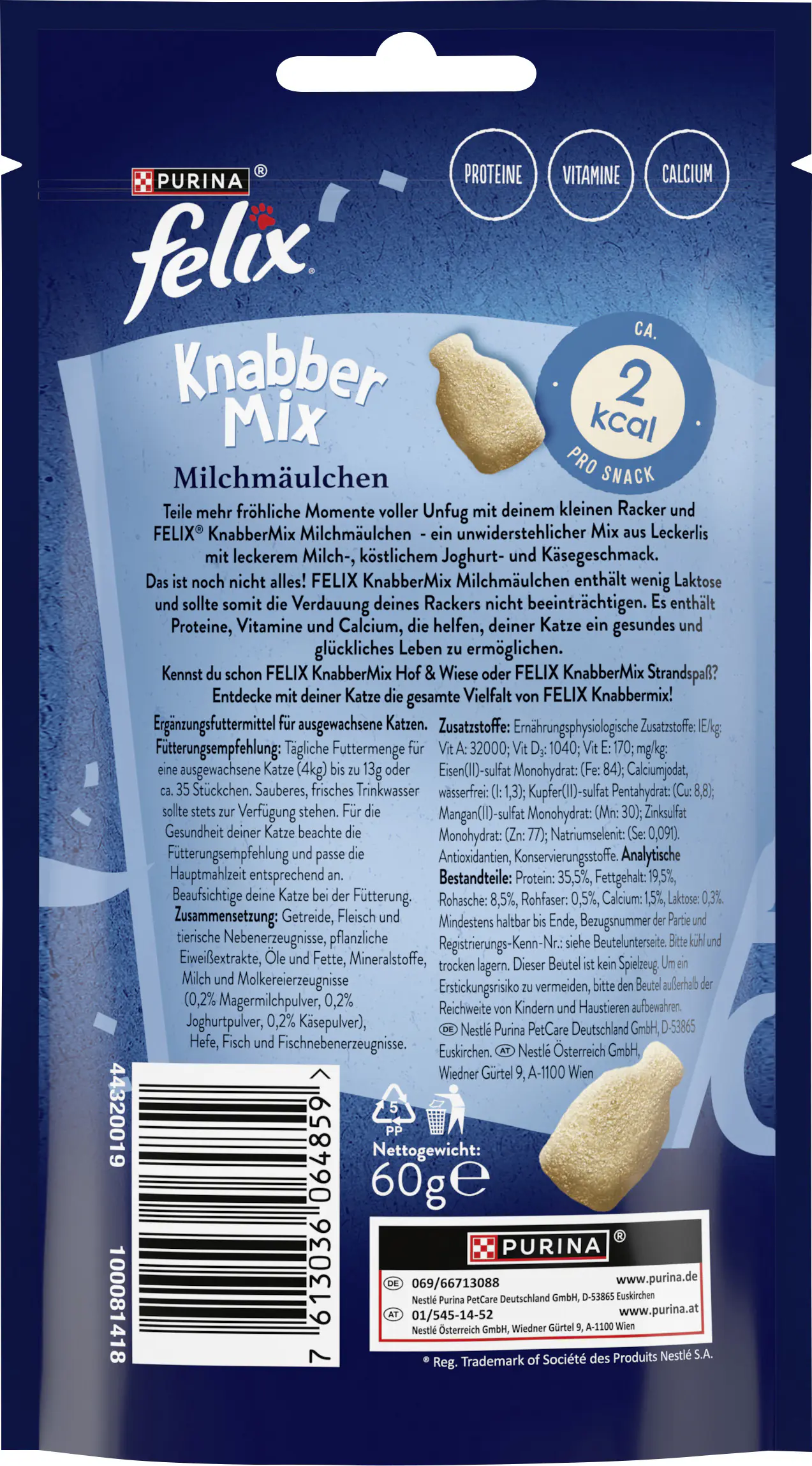 Felix Knabbermix Katzensnack Milchmäulchen 60g
